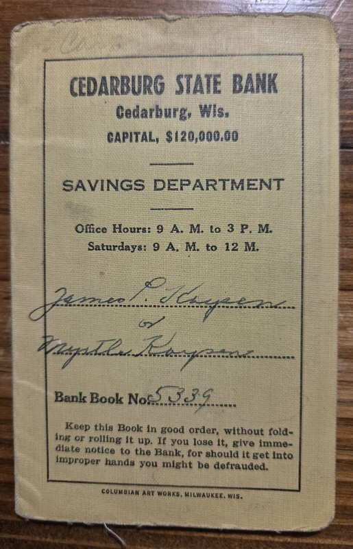1949 Cedarburg WI State Savings Bank Book Wisconsin