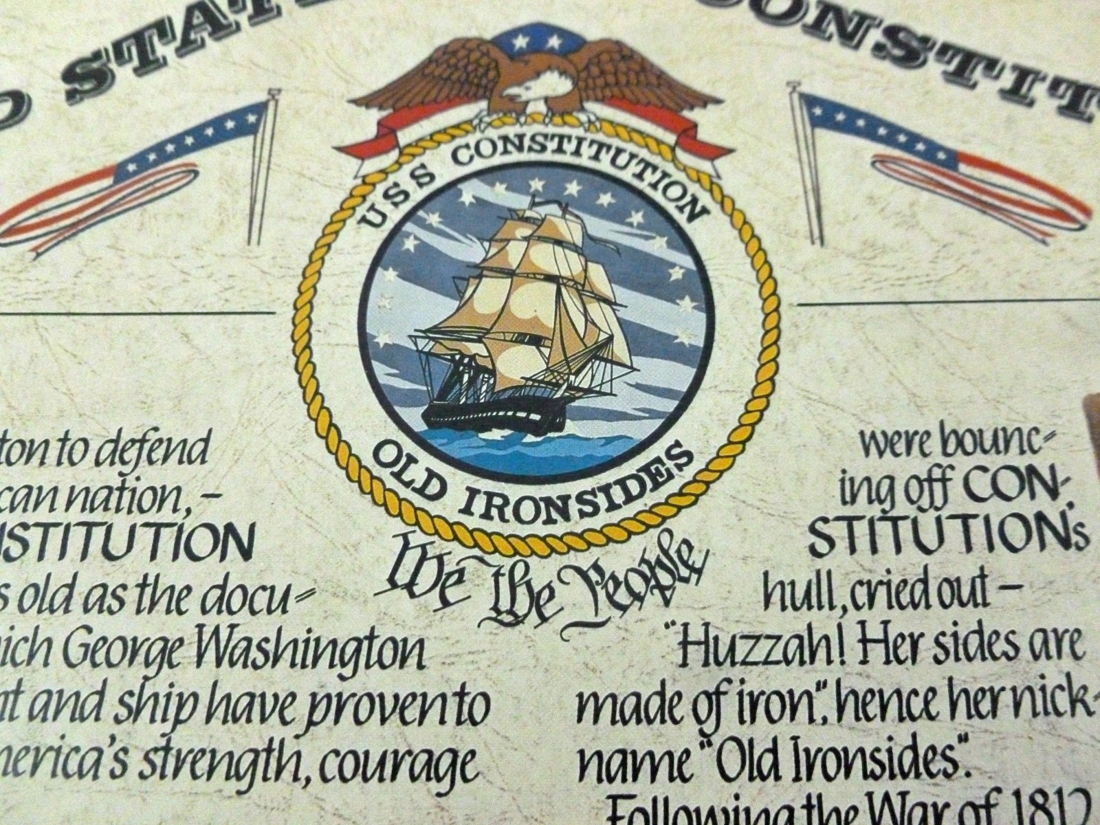 United States Ship Constitution Old Ironside Paper Facsimile 11” x 16 ½”