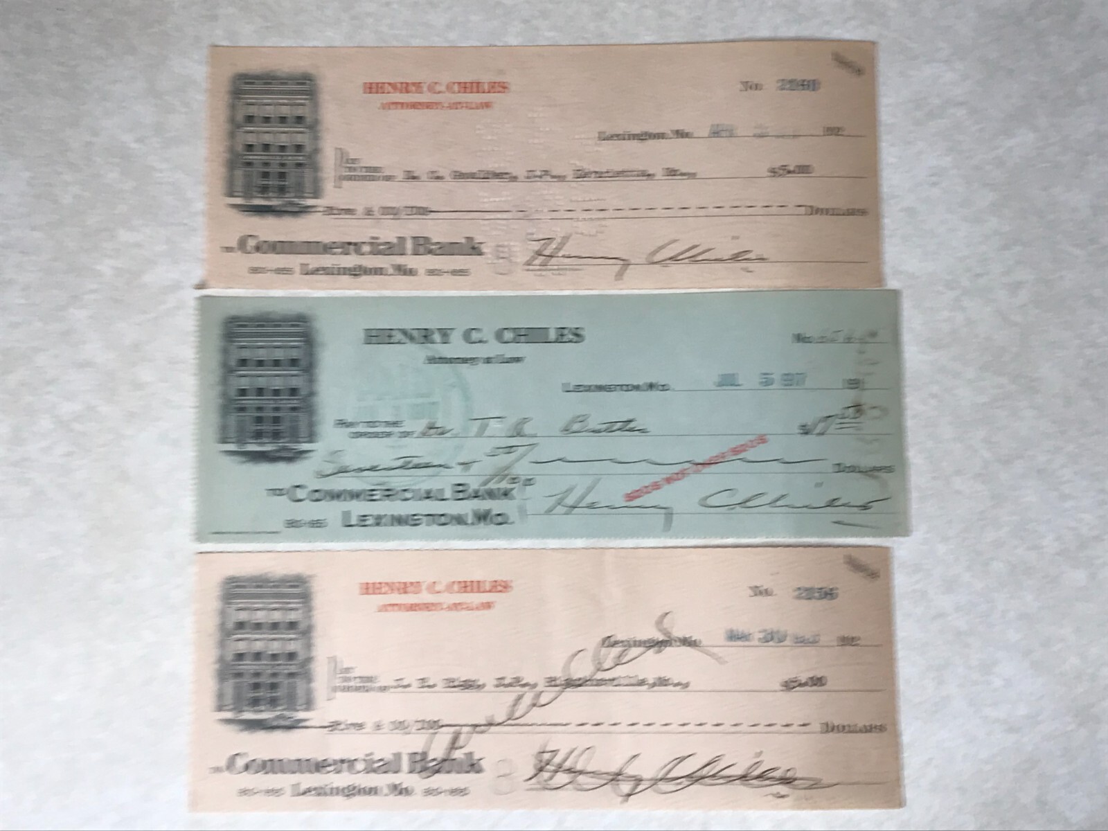 SBB8 Bank Checks Henry C Chiles Attorney Commercial Bank Lexington MO Missouri