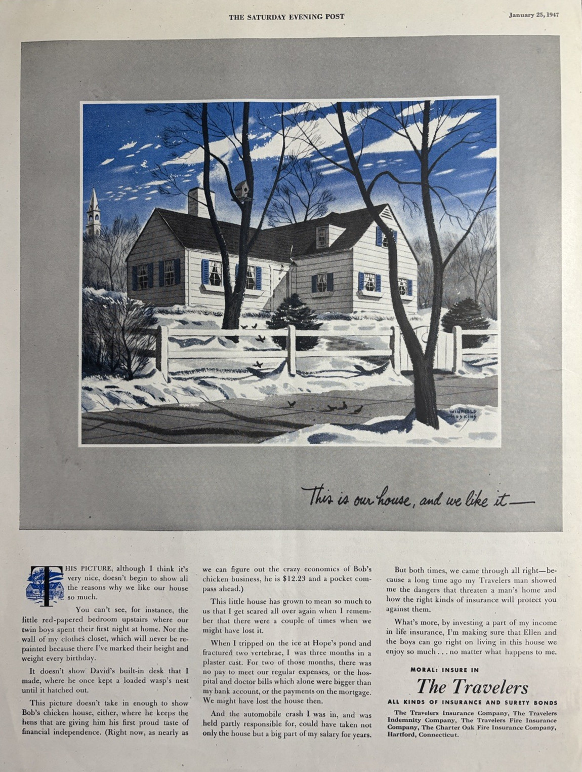 1947 The Travelers Insurance Surety Bonds indemnity fire Hartford VTG PRint Ad