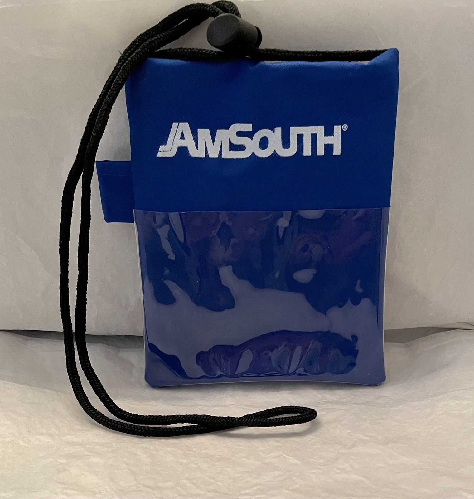 Vintage AmSouth Bank Blue Vinyl Zippered ID Badge, Cards, Cash Holder Case New