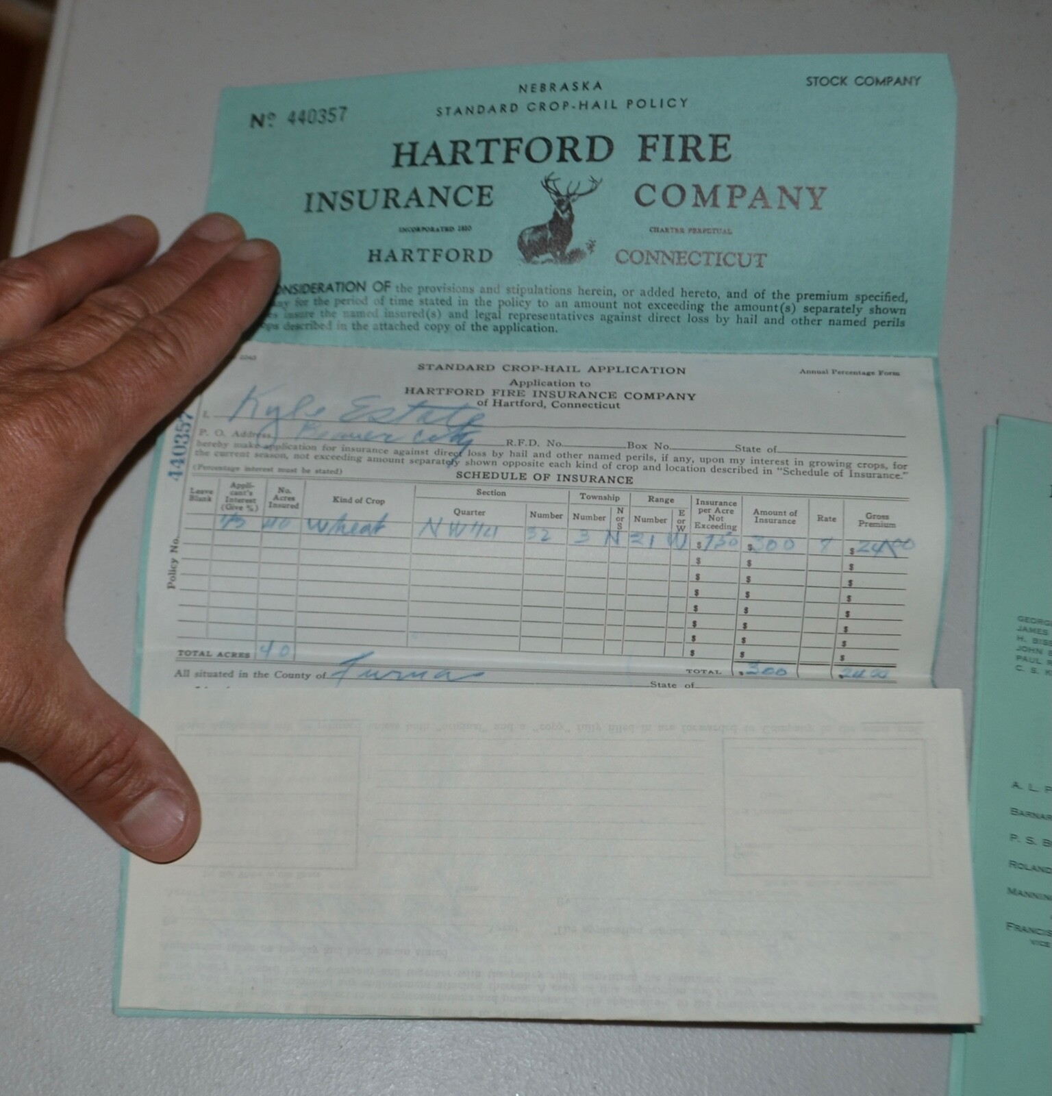 2 Hartford fire insurance company Policy 1953 & 1956