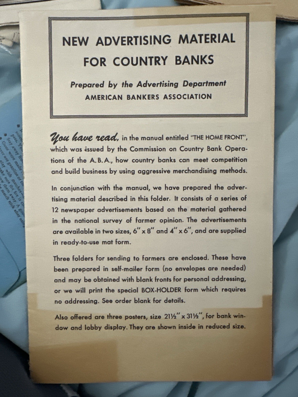 1940s ABA Country Bank Advertising Kit Farm Credit Home Front Ephemera – Rare