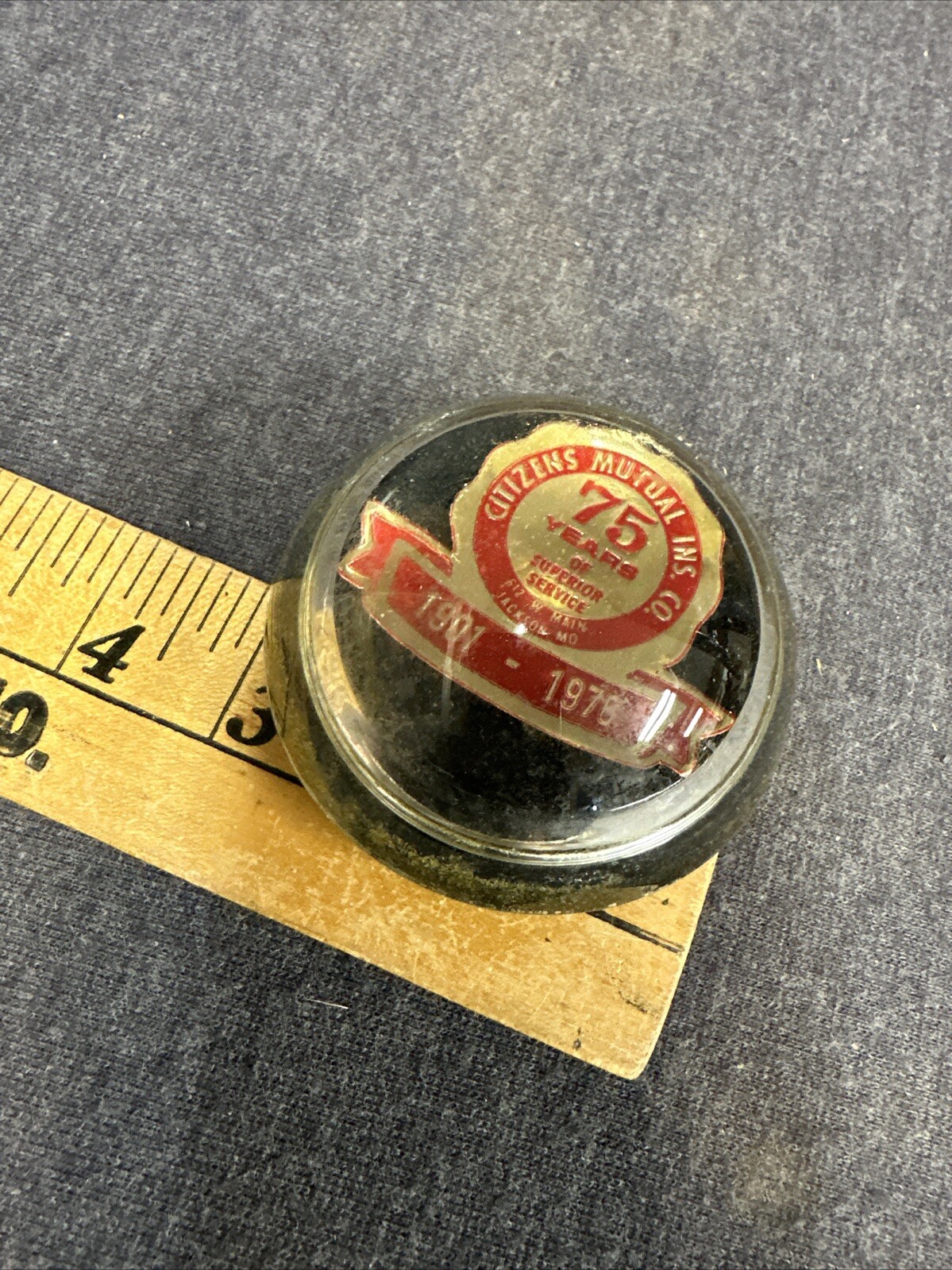 Citizens MUTUAL INSURANCE CO VTG ADVERTISE PAPERWEIGHT 75 Years 1901-1976