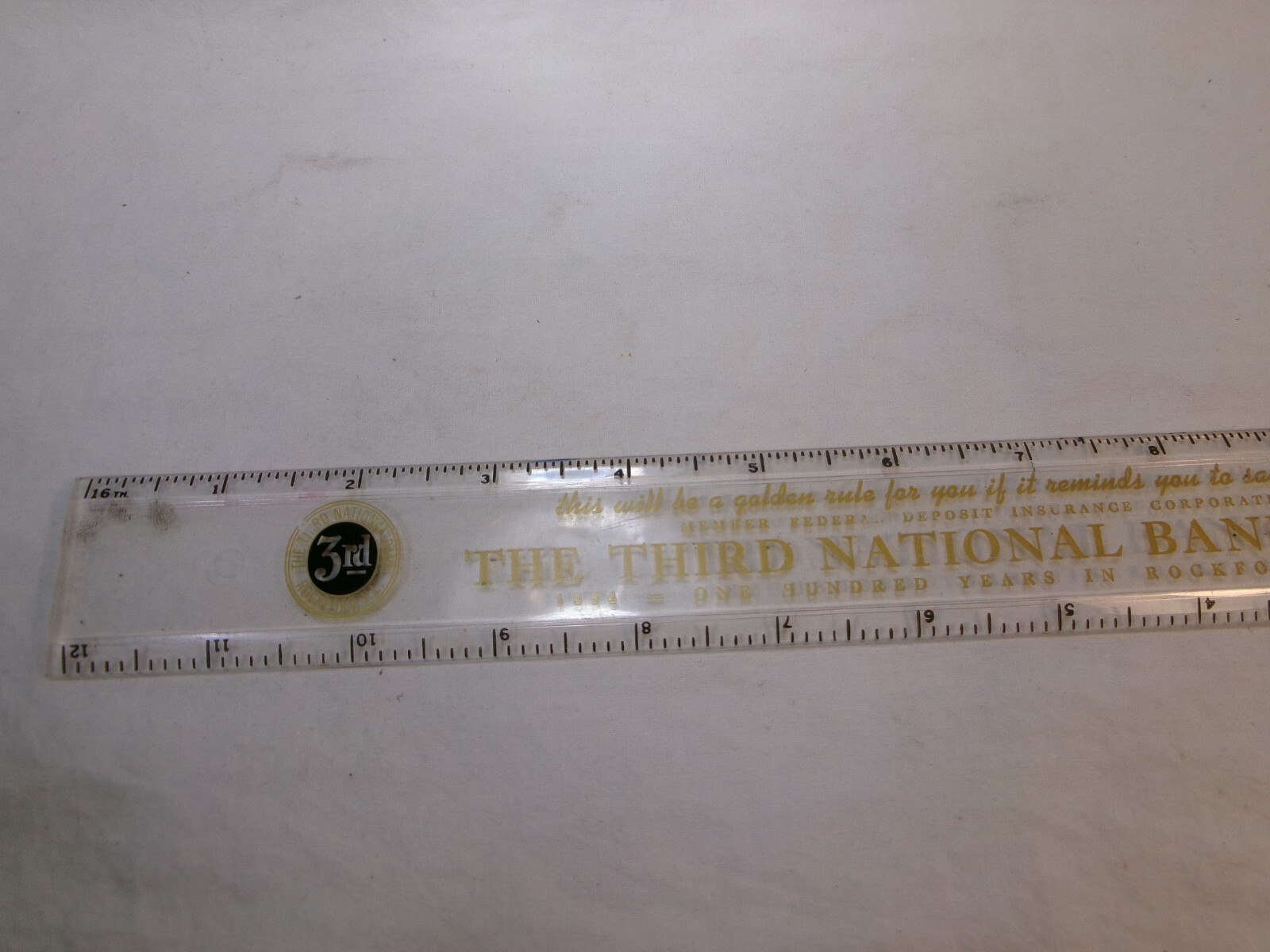 Antique Brown & Bigelow Remembrance Ruler Third National Bank Rockford Illinois