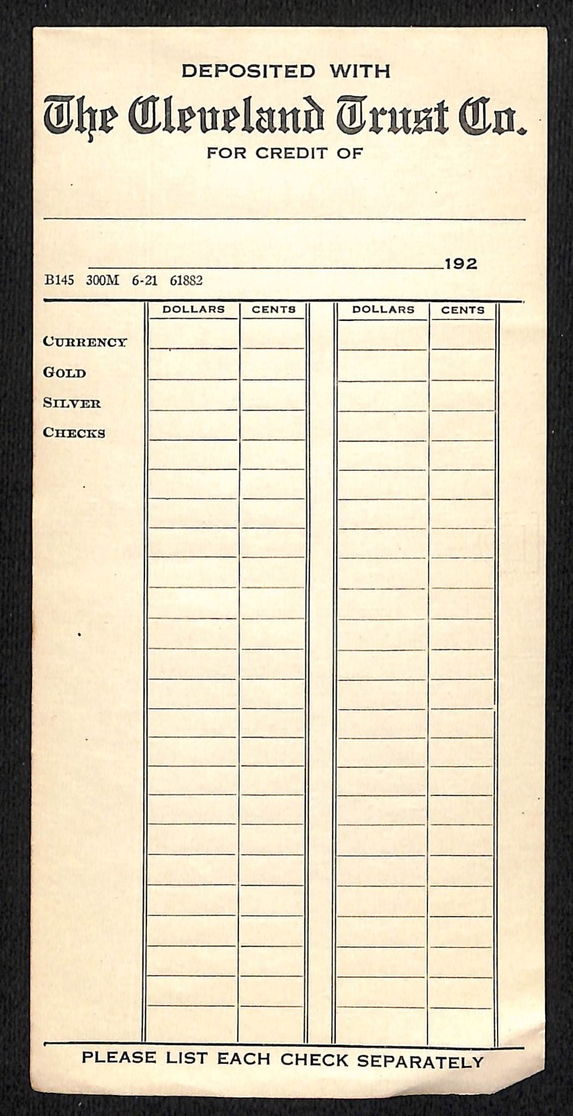 1920’s c1921 “The Cleveland Trust Co.” 3 Deposit Slips from Pad NOS