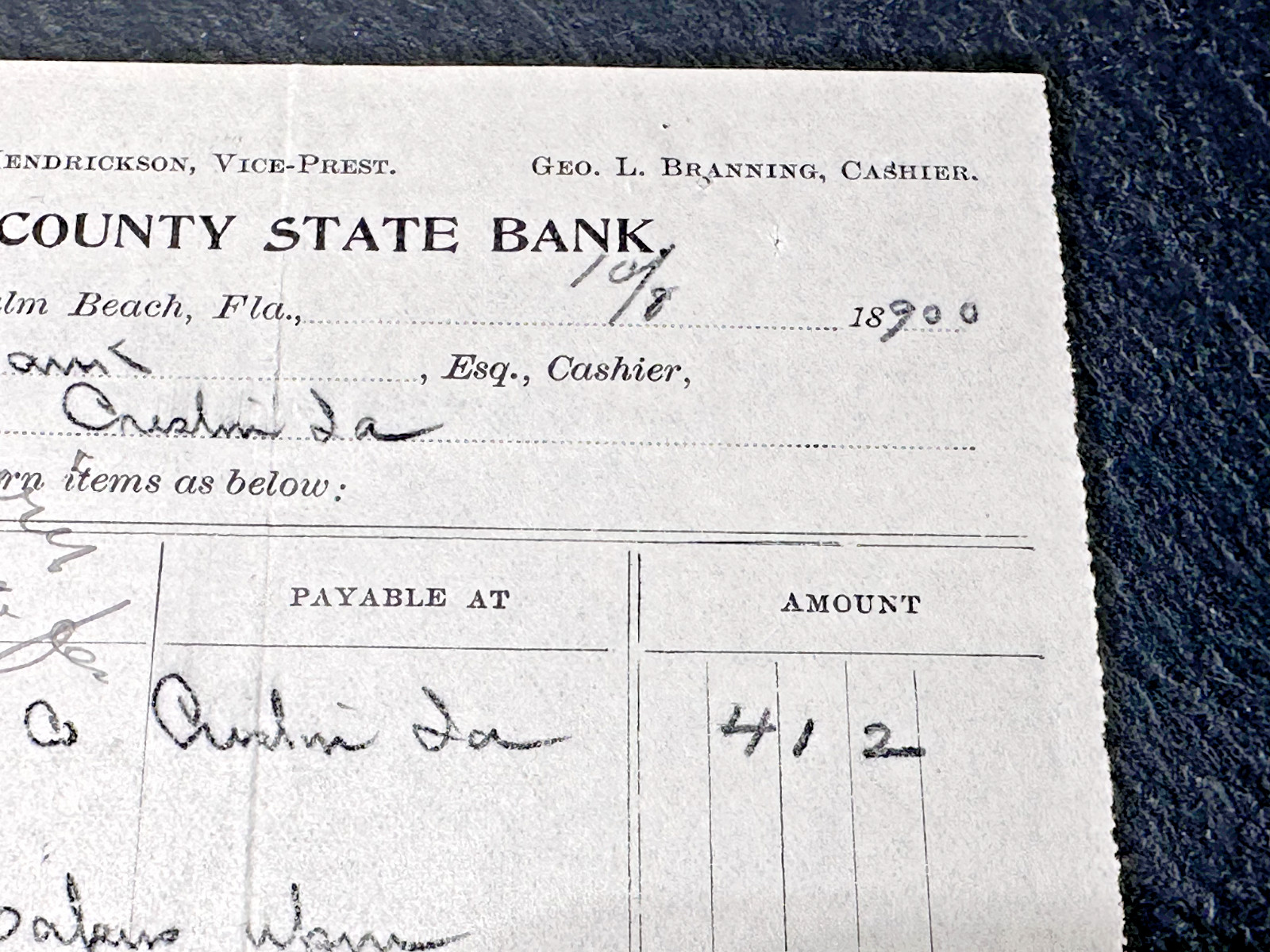 1900 PALM BEACH FL DADE COUNTY STATE BANK & CRESTON NATIONAL IA COLLECTION NOTE