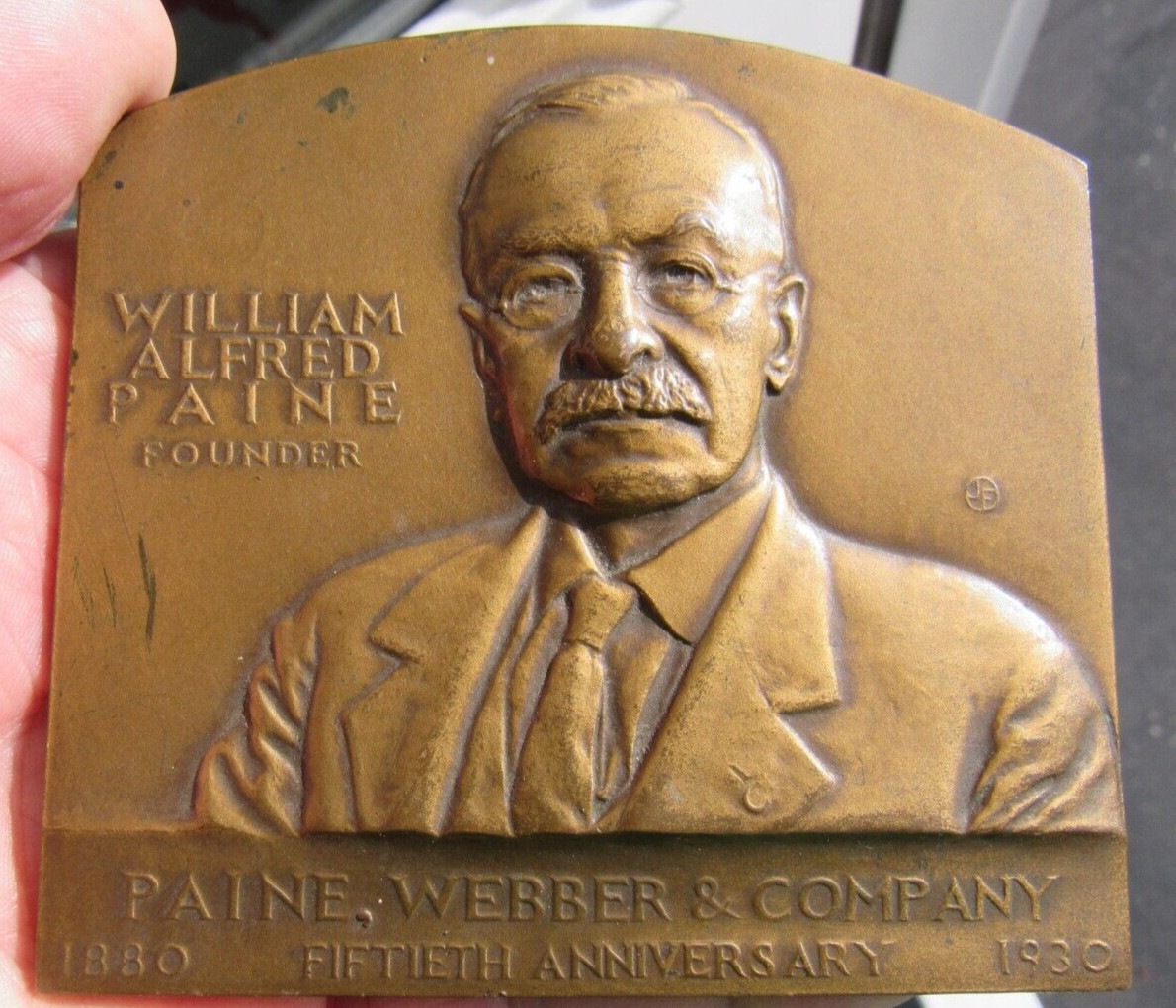 VINTAGE ORIGINAL 1880 – 1930 PAINE, WEBBER & CO. BRONZE DESK PAPERWEIGHT 50th AN