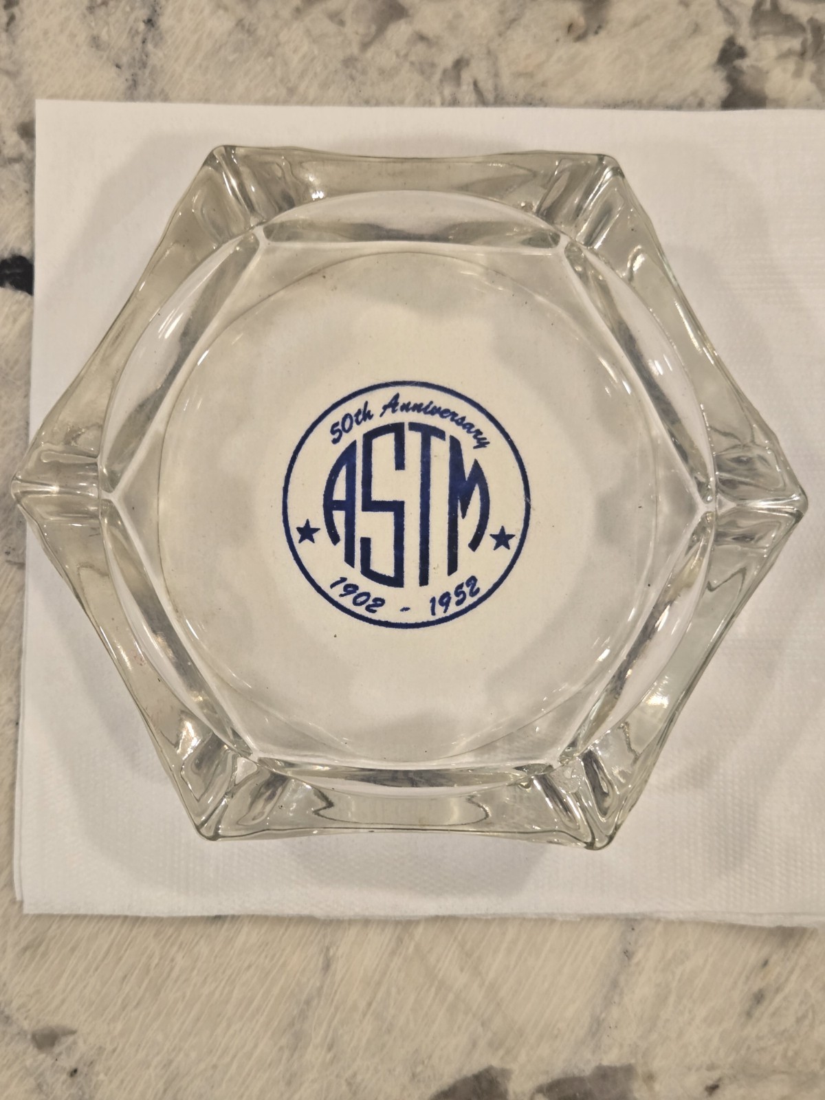 Vintage Glass Ashtray 50th Anniversary 1902-1952 ASTM Testing & Materials 6 Lobe