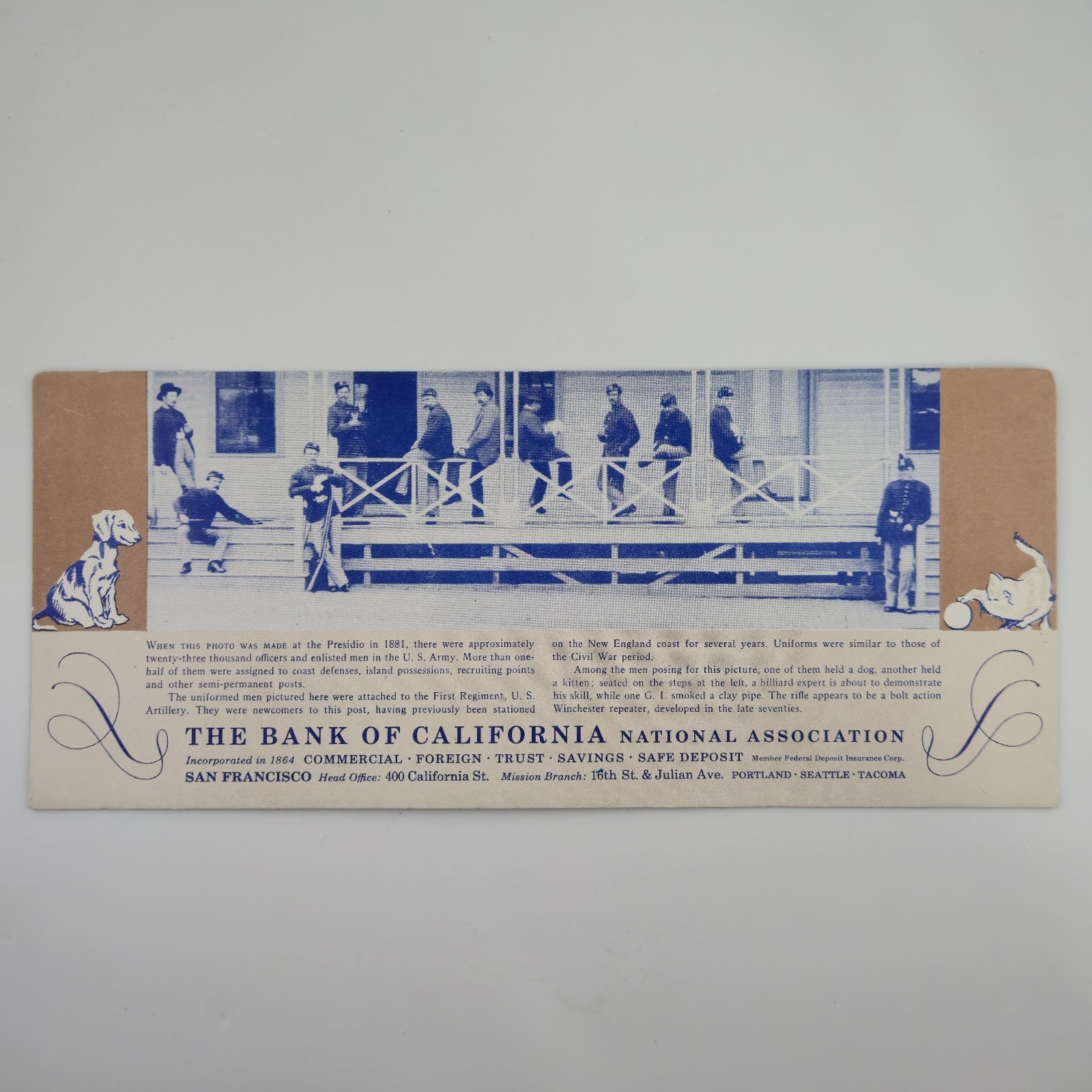 VTG Bank of California Commemorative National Association Blotter 1881 Soldiers