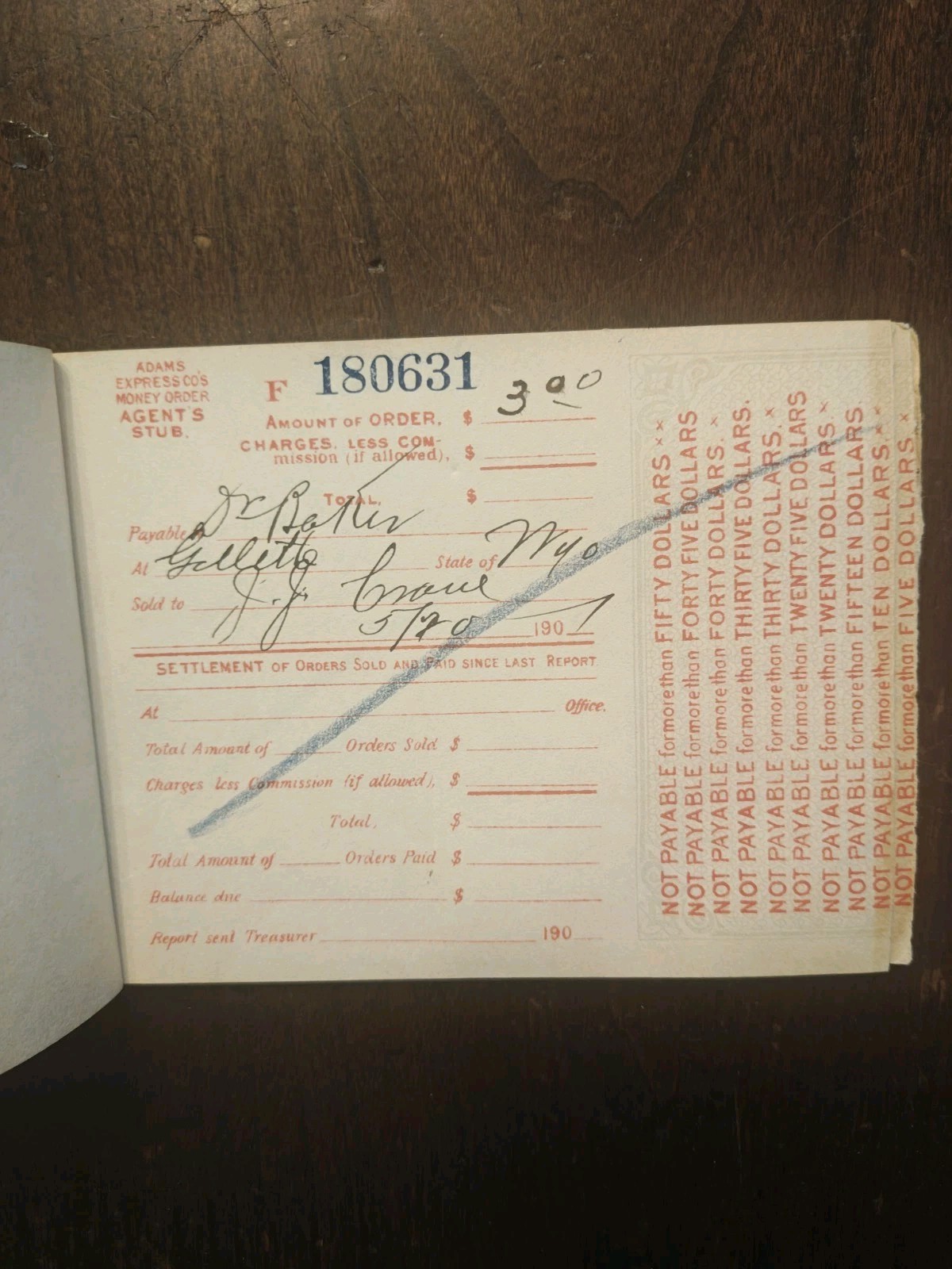 Vintage Adams Express Co’s Money Order Agent’s Stub Booklet 1901