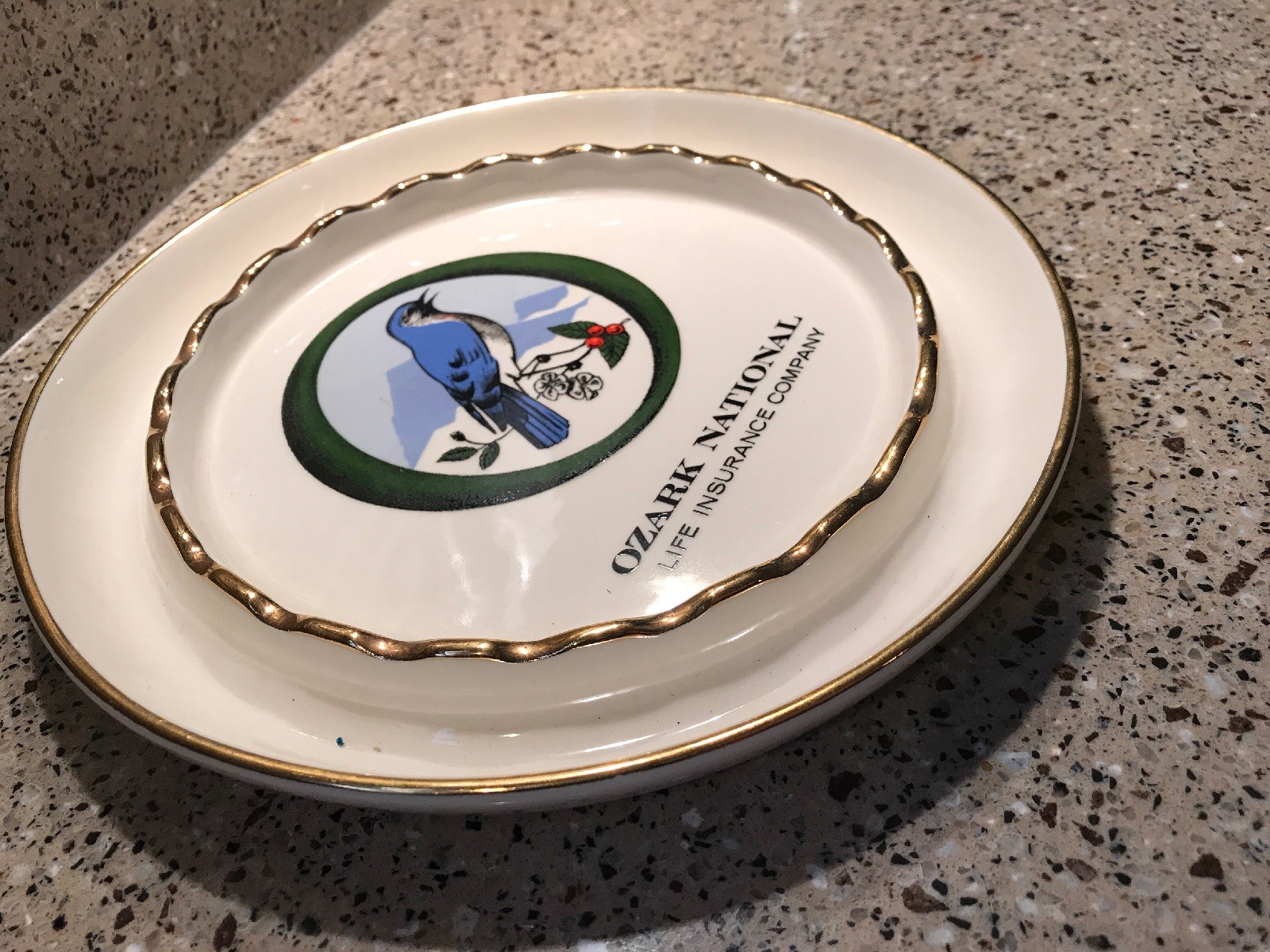 Vintage Ozark National Life Insurance Company Round Color Ceramic Ashtray