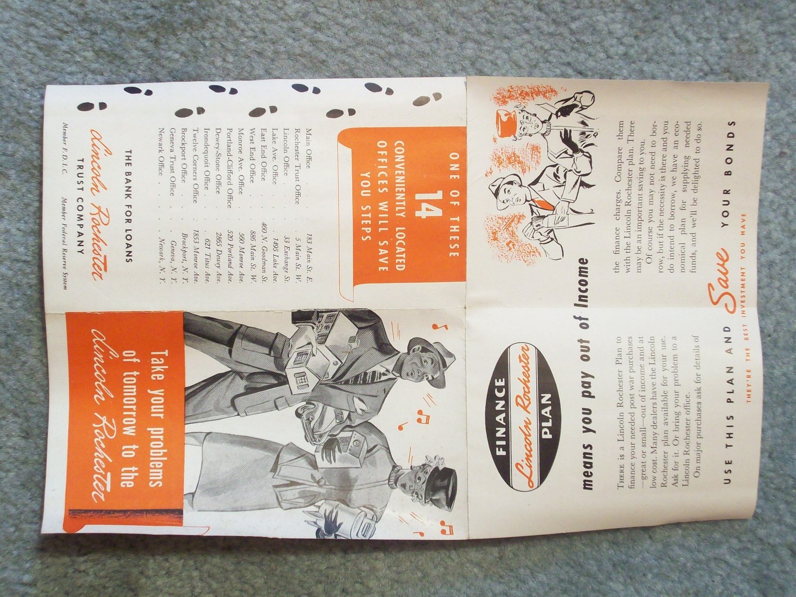 1947 FINANCE PLAN LINCOLN ROCHESTER NEW YORK SAVE YOUOR BONDS BROCHURE FOLDOU