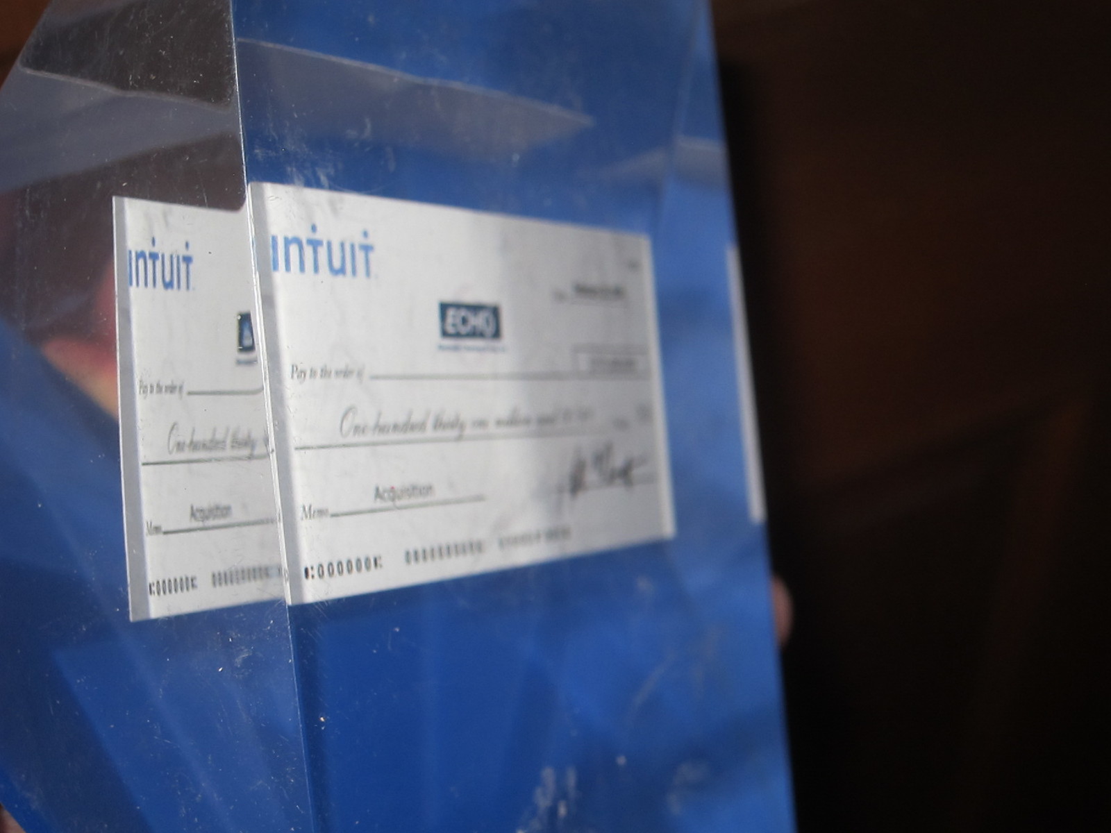 2008 PAPERWEIGHT COMMEMORATING INTUIT PURCHASE OF ECHO ELECTRONIC CLEARING HOUSE