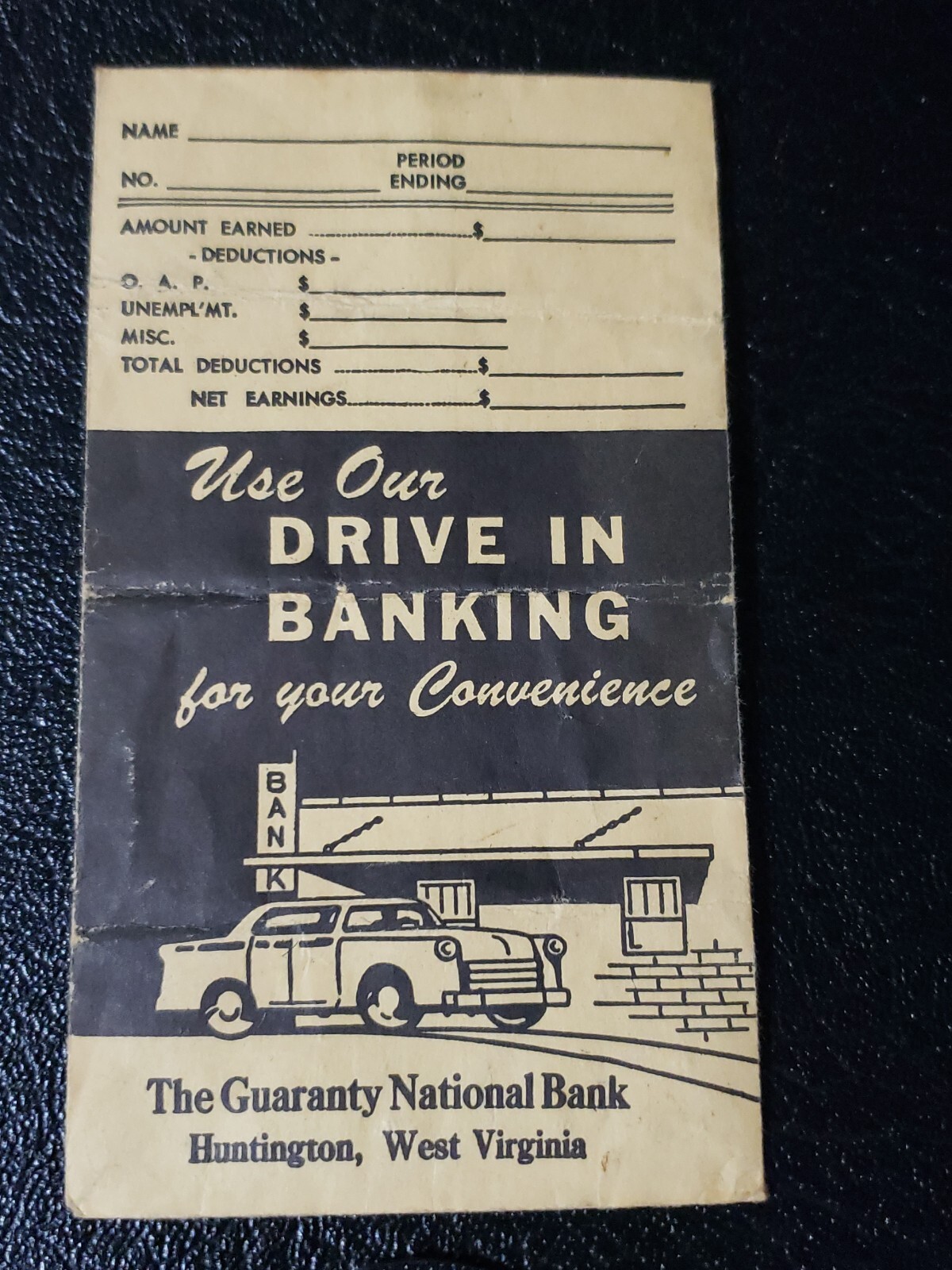 1960’s Guaranty National Bank drive in banking envelope Huntington WV-unused