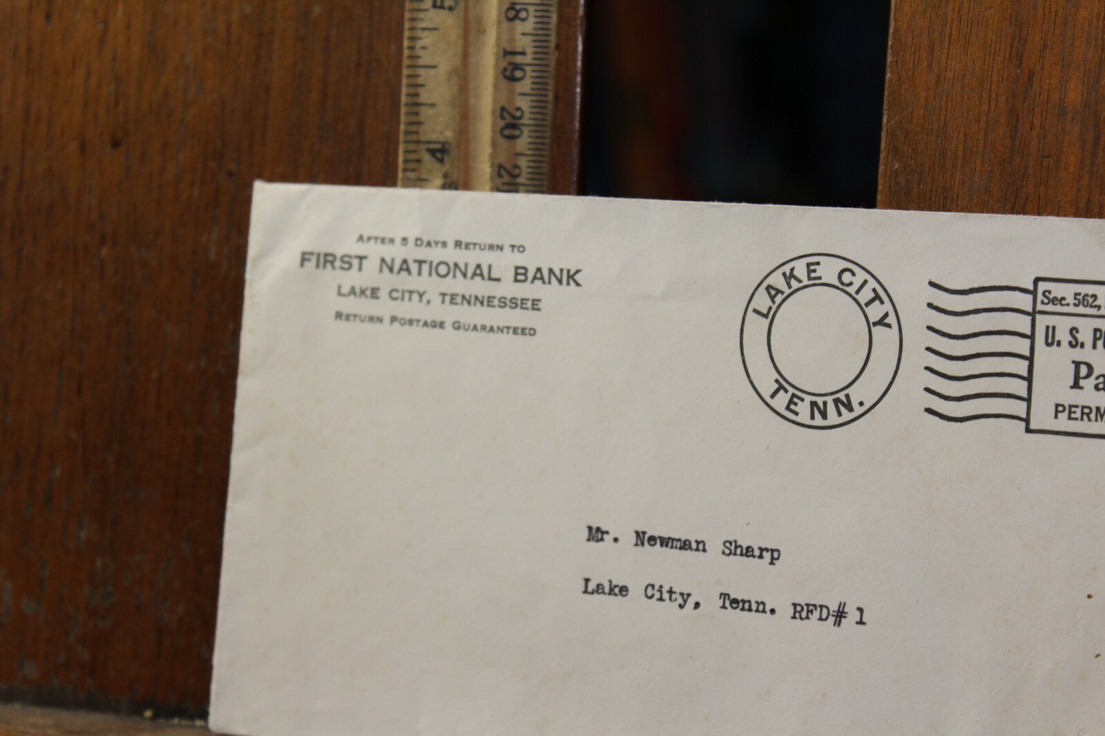 1940’s Envelope First National Bank Lake City, Tennessee