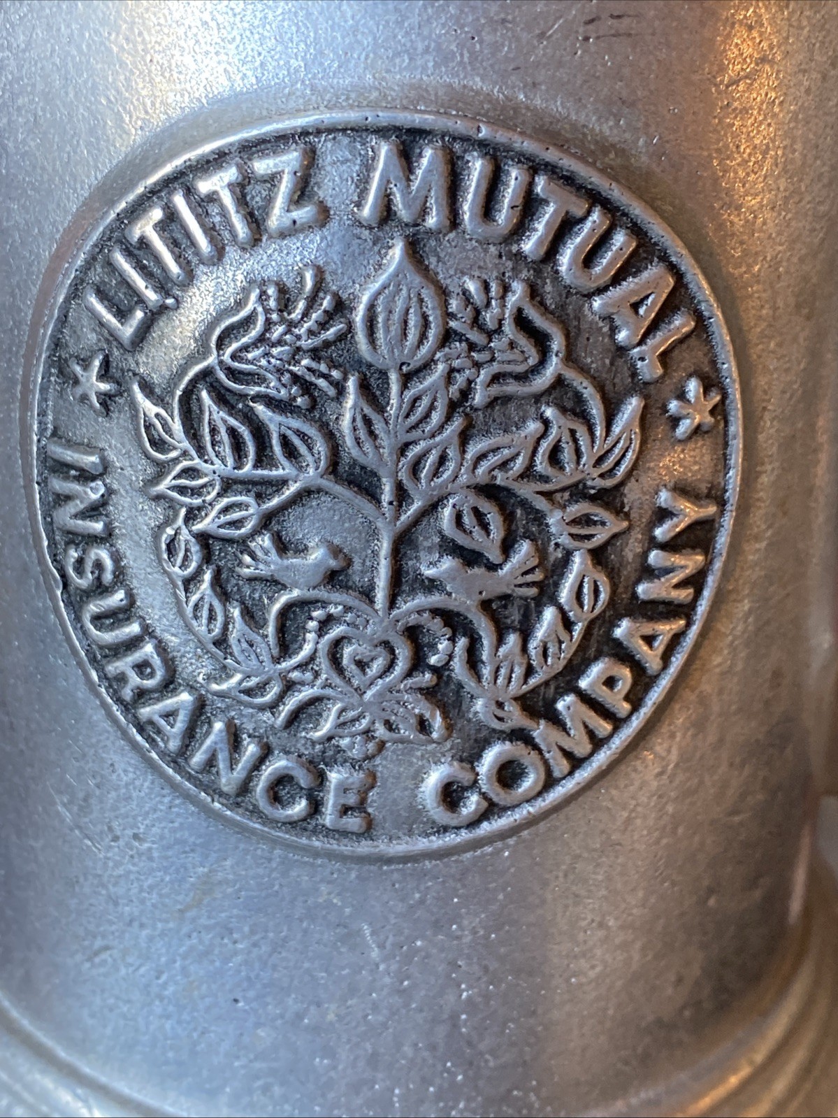 Lititz Mutual Insurance Company Pennsylvania Vintage RWP Wilton Pewter Stein Mug