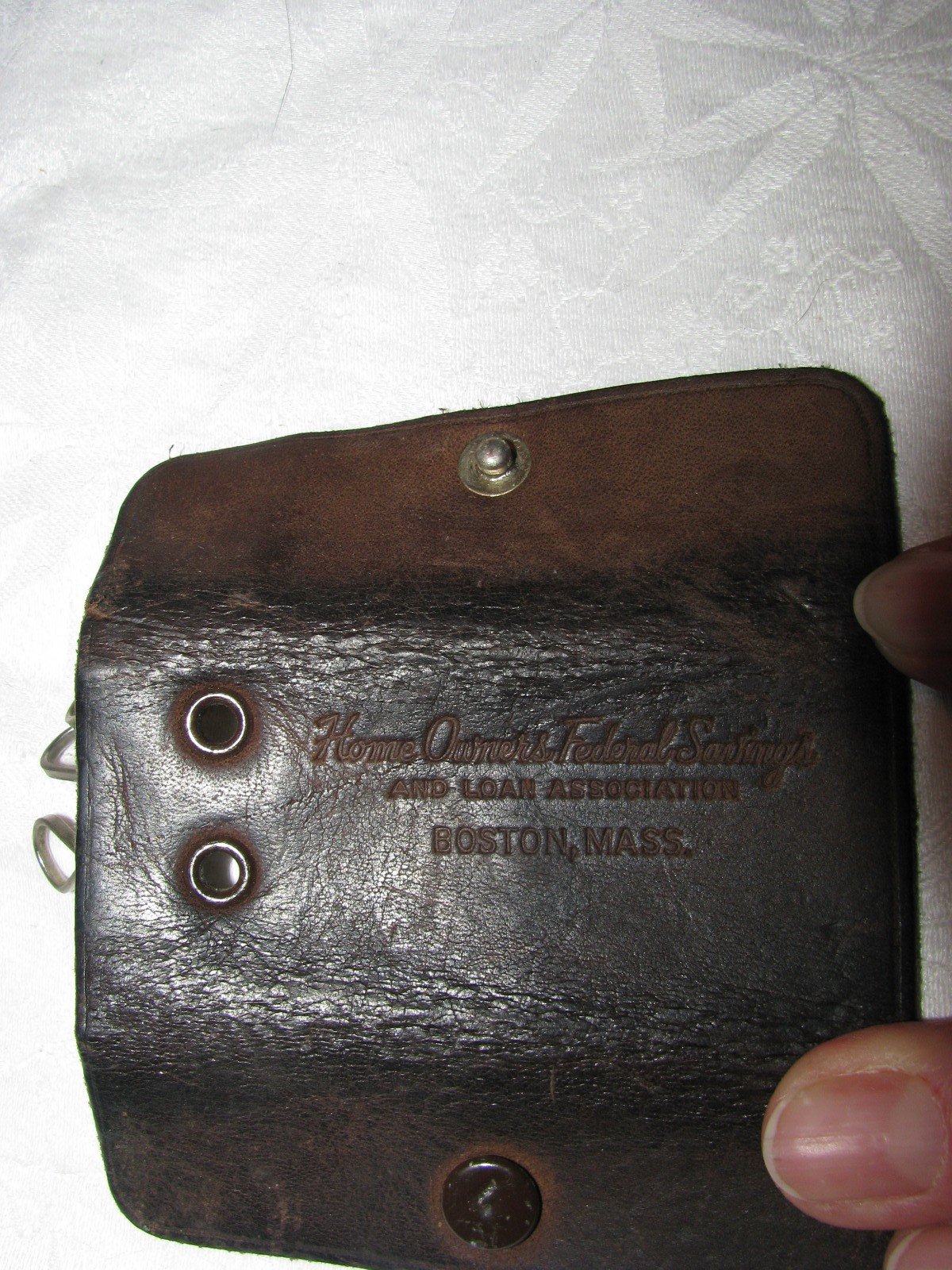 VTG Brown Leather Key Holder Homeowners Federal Savings & Loan Assoc. Boston Ma