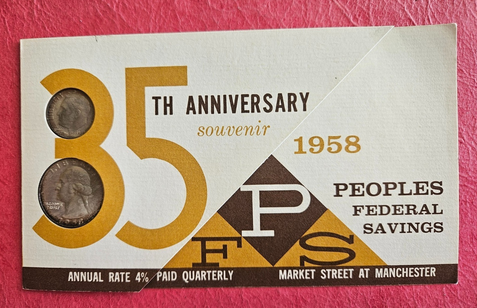 1958 Quarter and Dime inset in Inglewood Bank’s 35th Anniversary Souvenir folder