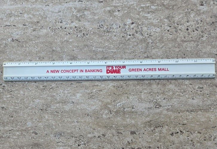 Vintage Dime Savings Bank Plastic Ruler Green Acres Valley Stream NY