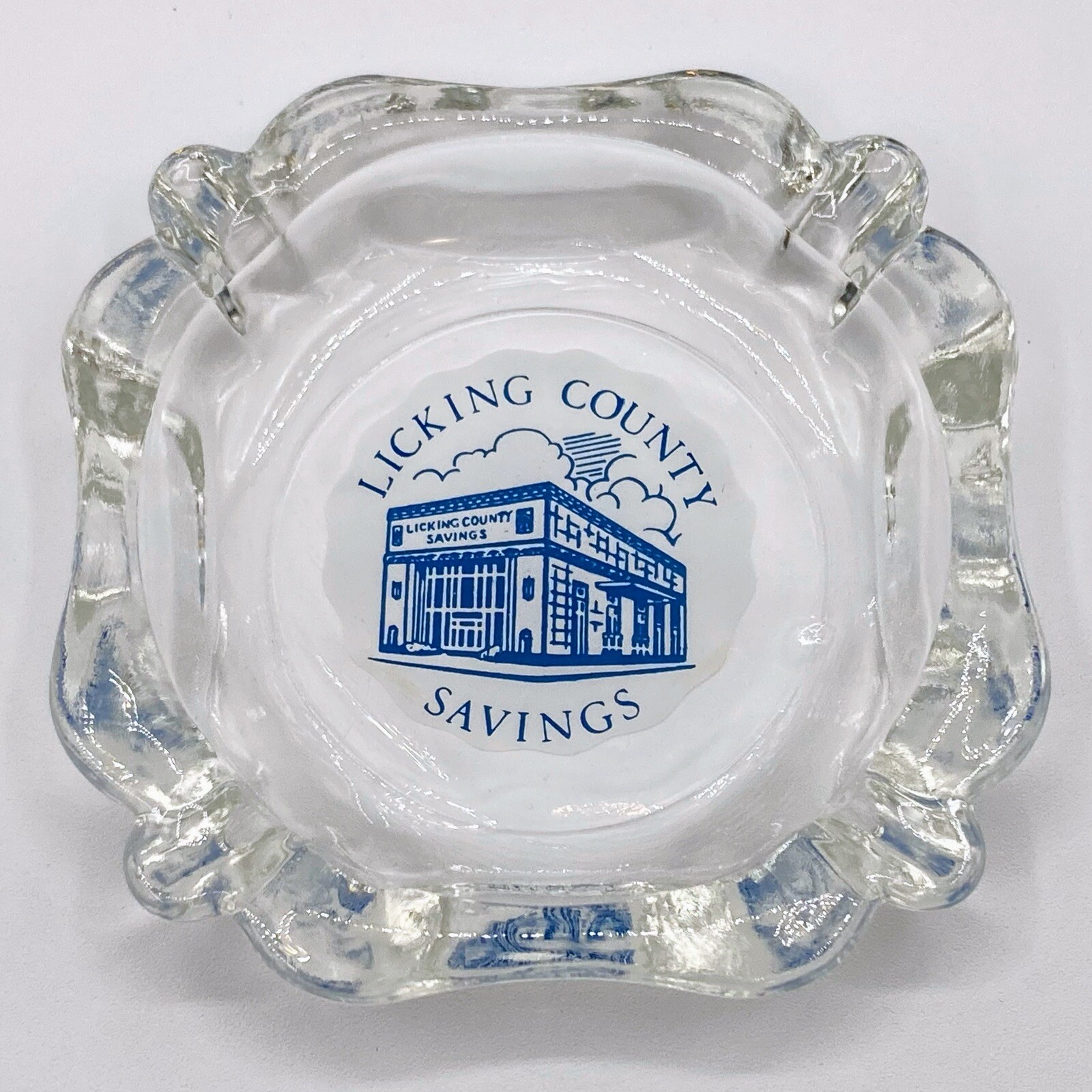 Licking County Savings Ohio Ashtray VTG Clear Glass 4″ Square Decorative