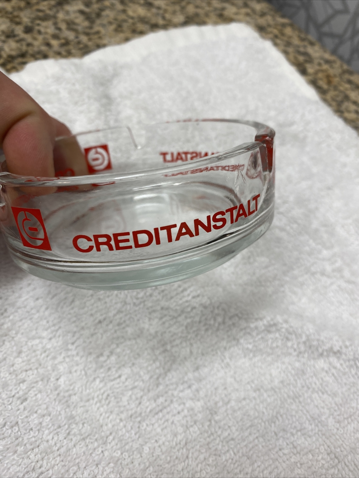 Vintage Creditanstalt Vienna Austrian Defunct Bank Round Glass Ashtray Free Ship
