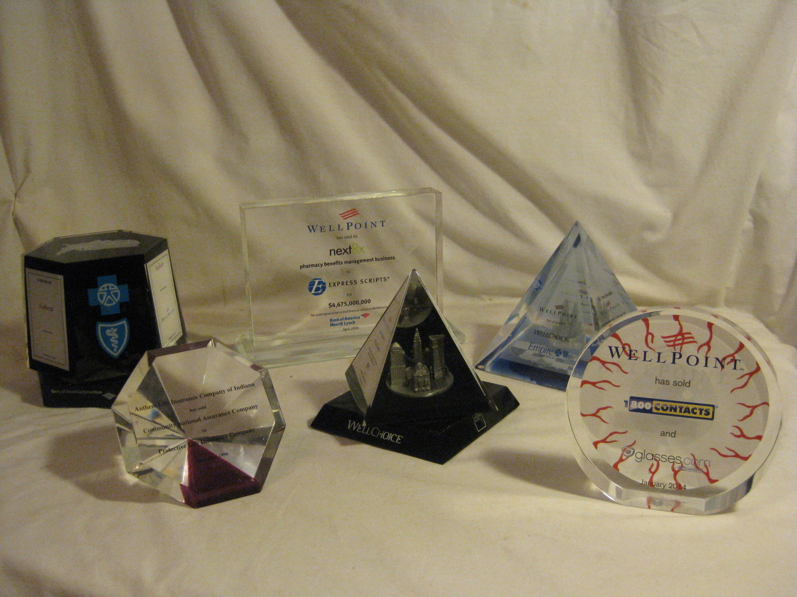 rare WELLPOINT Lynch Bank America billion glass corporate award trophy lot