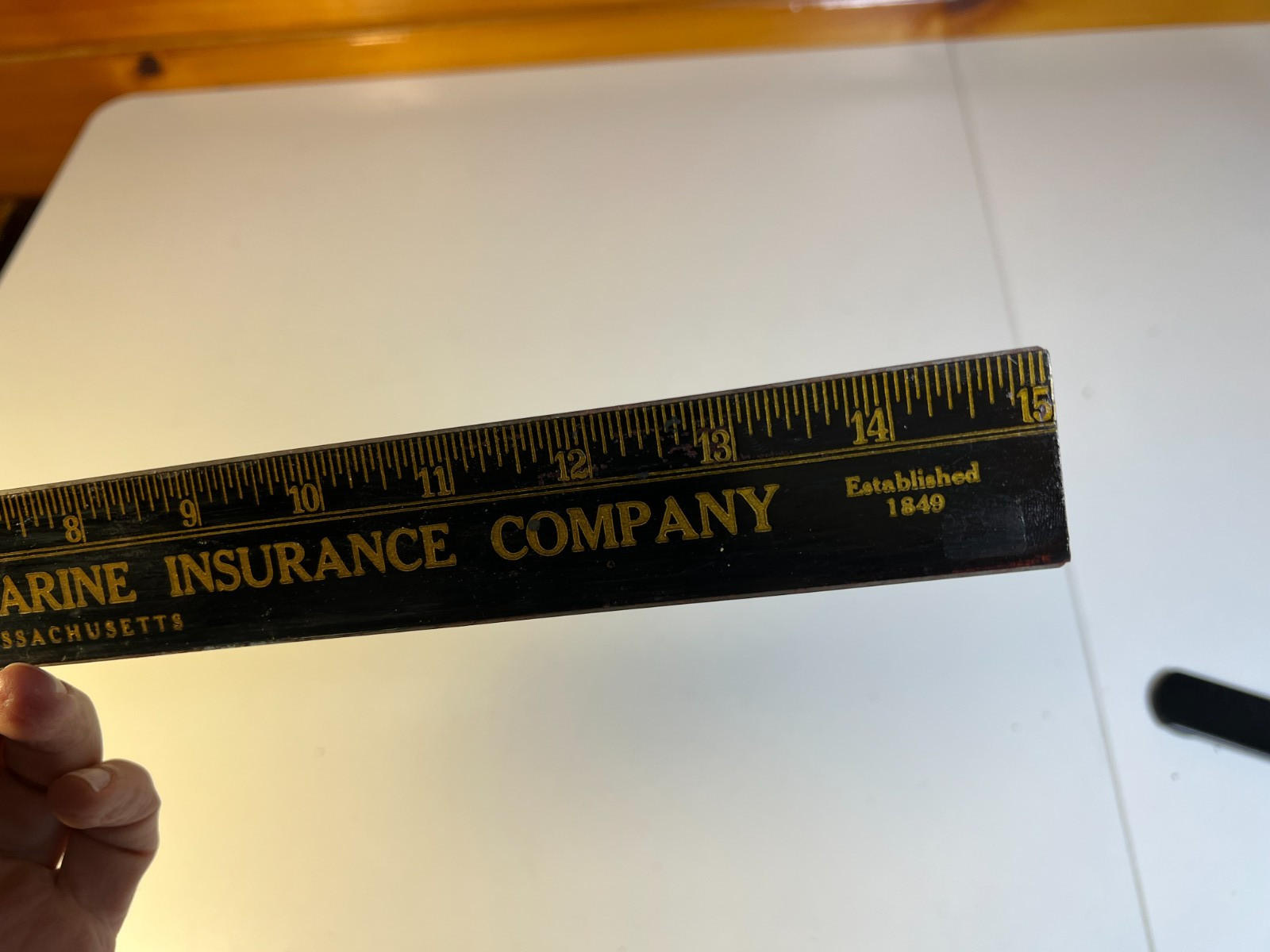 Antique 1910 Springfield Fire & Marine Insurance Wood Metal Ruler Massachusetts