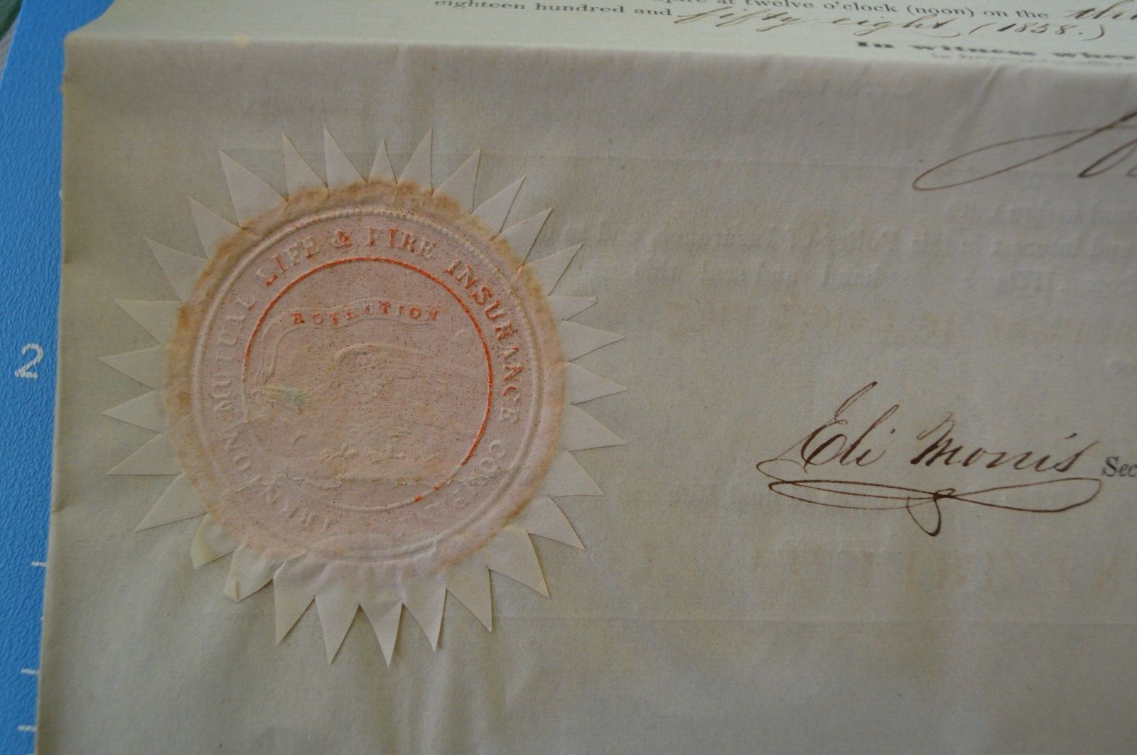 1850s NJ Trenton Mutual Life & Fire Insurance Company Document Related Ephemera