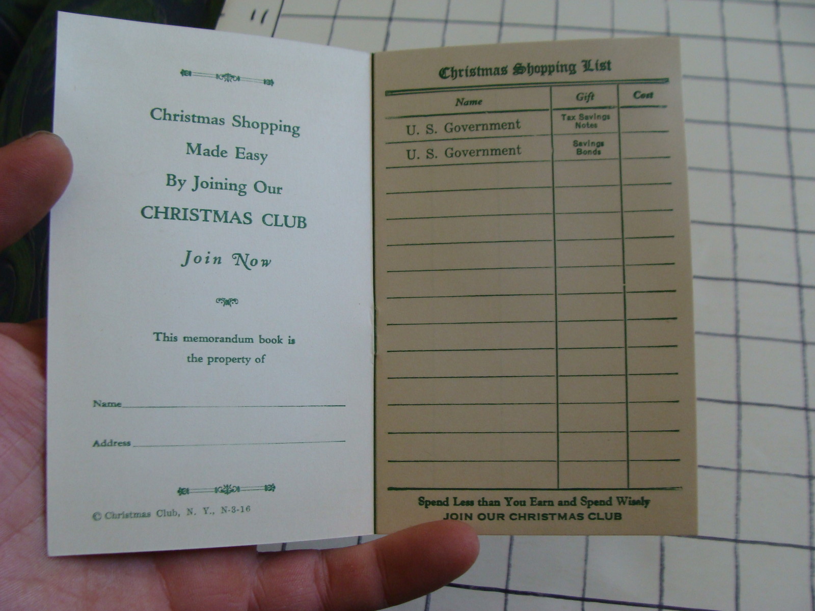 Original Vintage Paper: CHRISTMAS CLUB Troy NY national city bank 1916