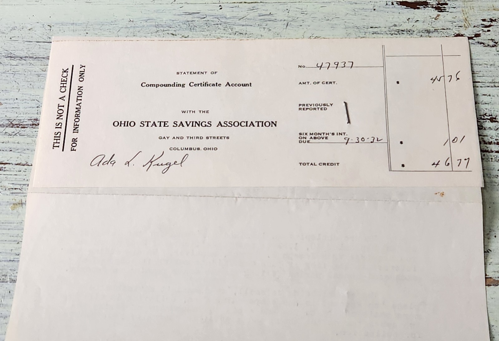 1932 Ohio State Savings Assoc. Letter & Deposit Stub – Depression Era Oil Tie