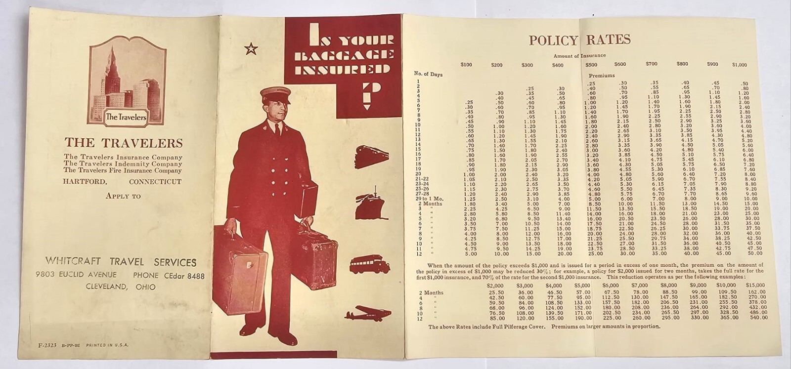 1950s Travelers Baggage Insurance Brochure RARE FIND!