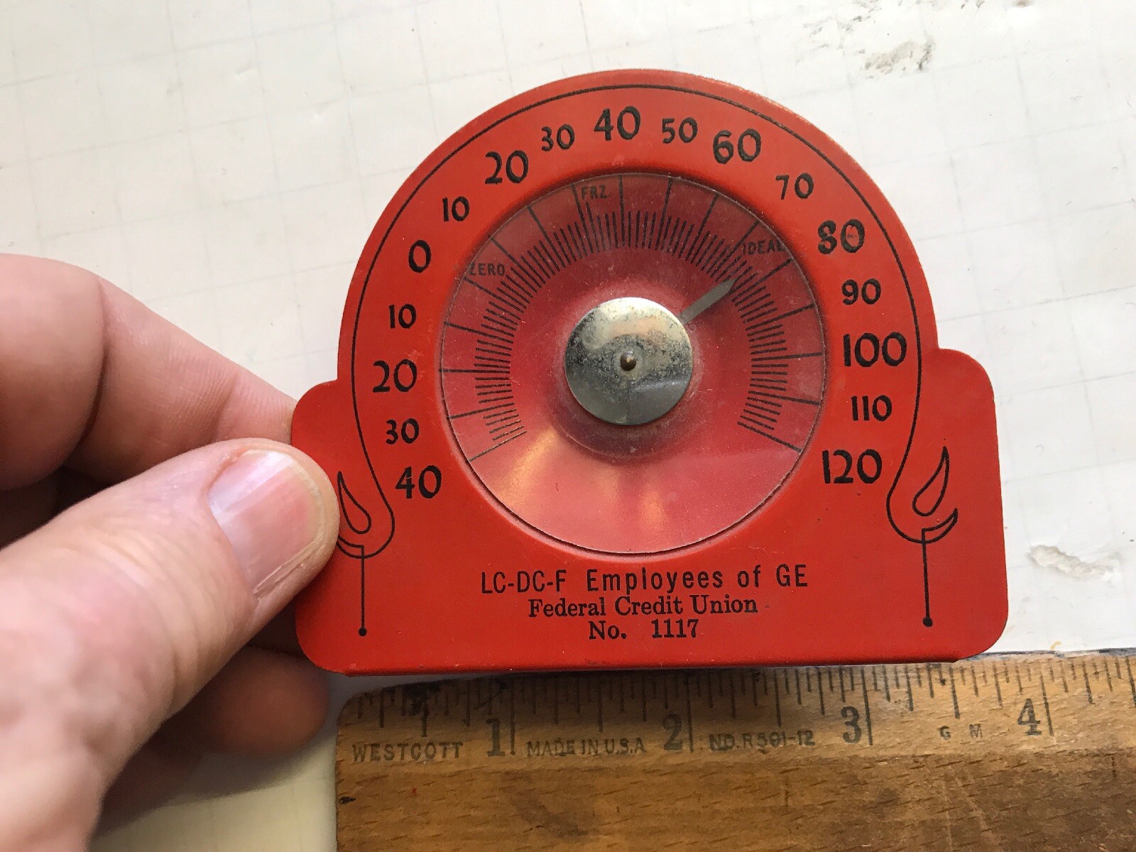 LC-DC-F Employees Of GE, Federal Credit Union Vintage Tin Thermometer