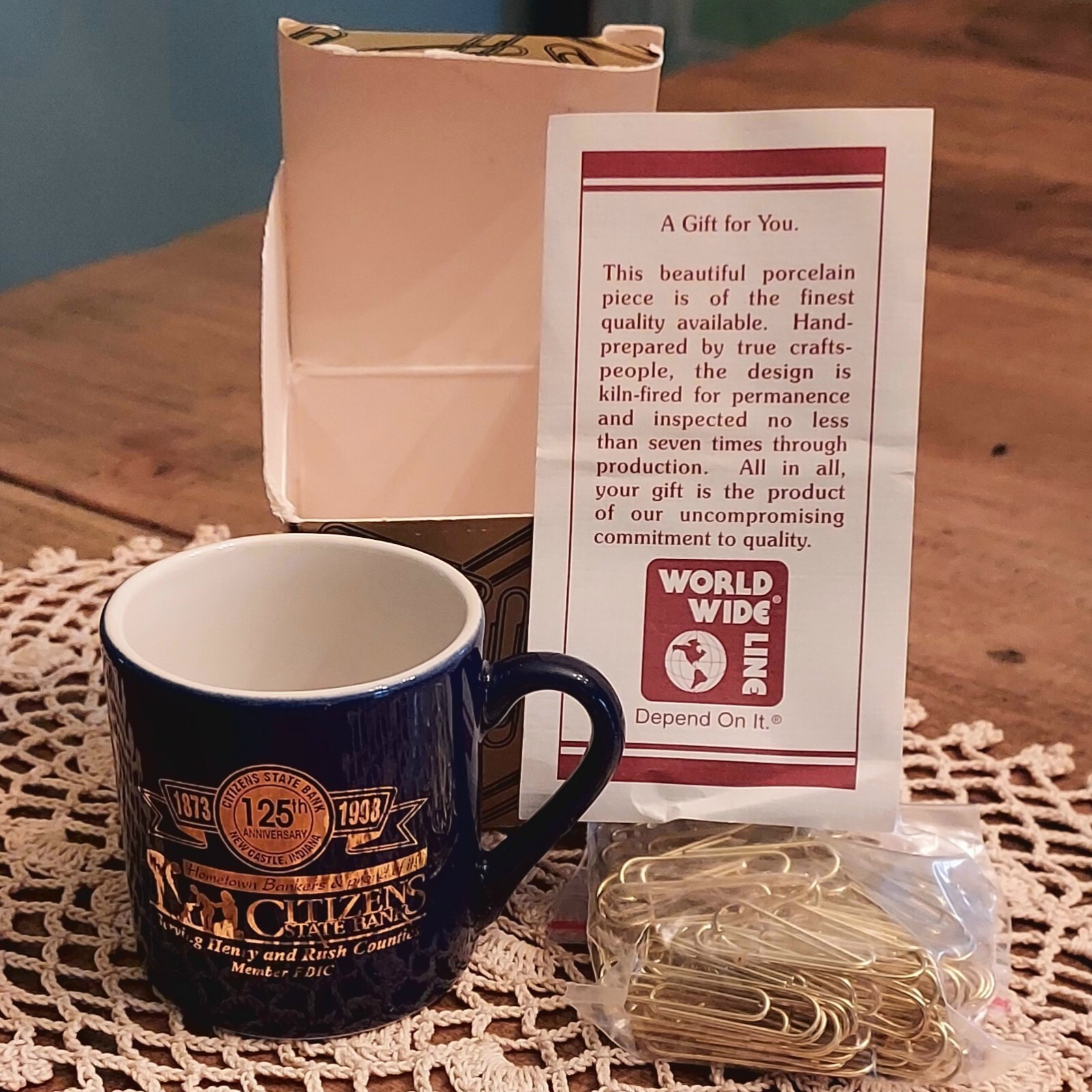 Citizens State Bank 125th Paperclip Mug 2.25″ Henry Rush Co Indiana New Castle