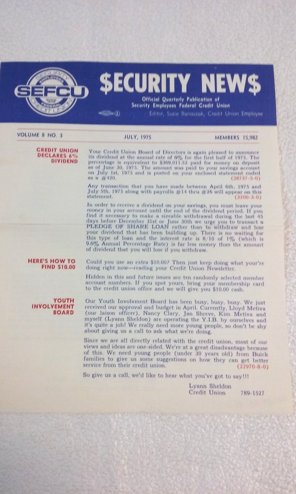 1975 Security Employees Credit Union Newsletter w Walt Disney World Brochure