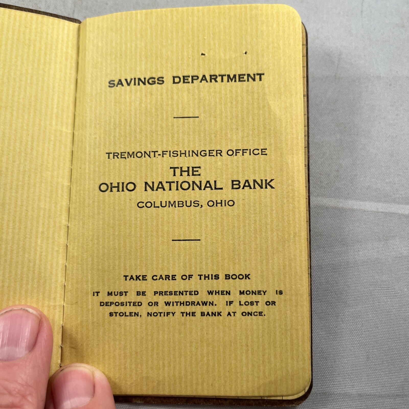 1963 The National Bank Of Ohio Columbus Savings Passbook Tremont Fishinger