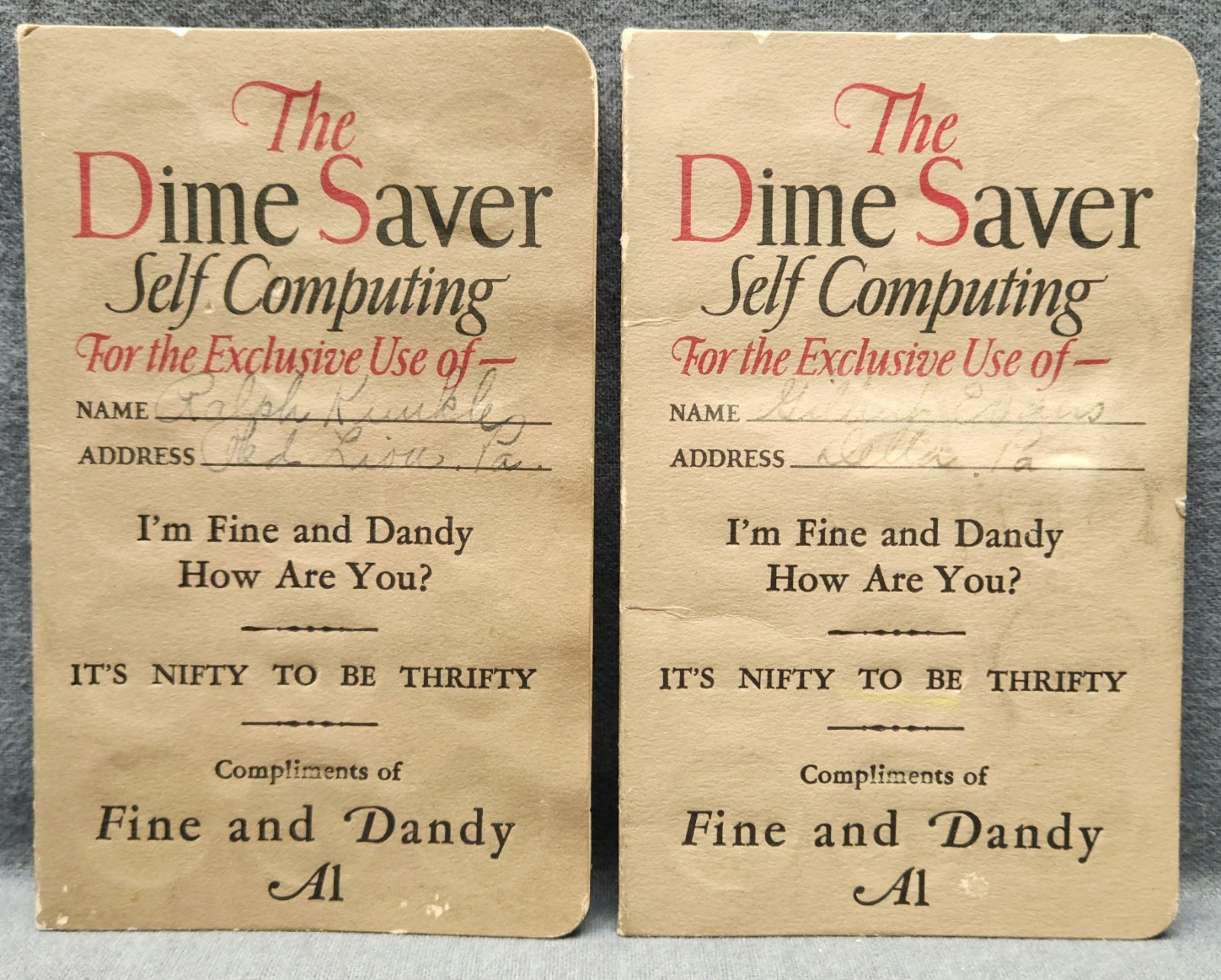 Vintage Dime Saver Card Self Computing Coin Saver Booklet Fine & Dandy Moreland