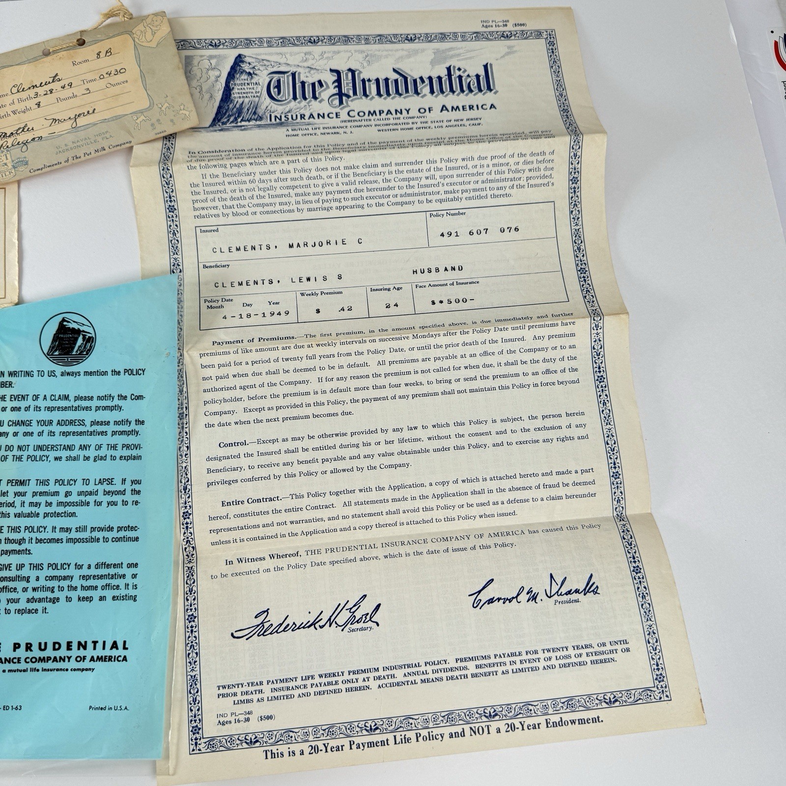 Vintage 1940s Prudential Insurance Ephemera Lot – Policies, Forms, Portfolio