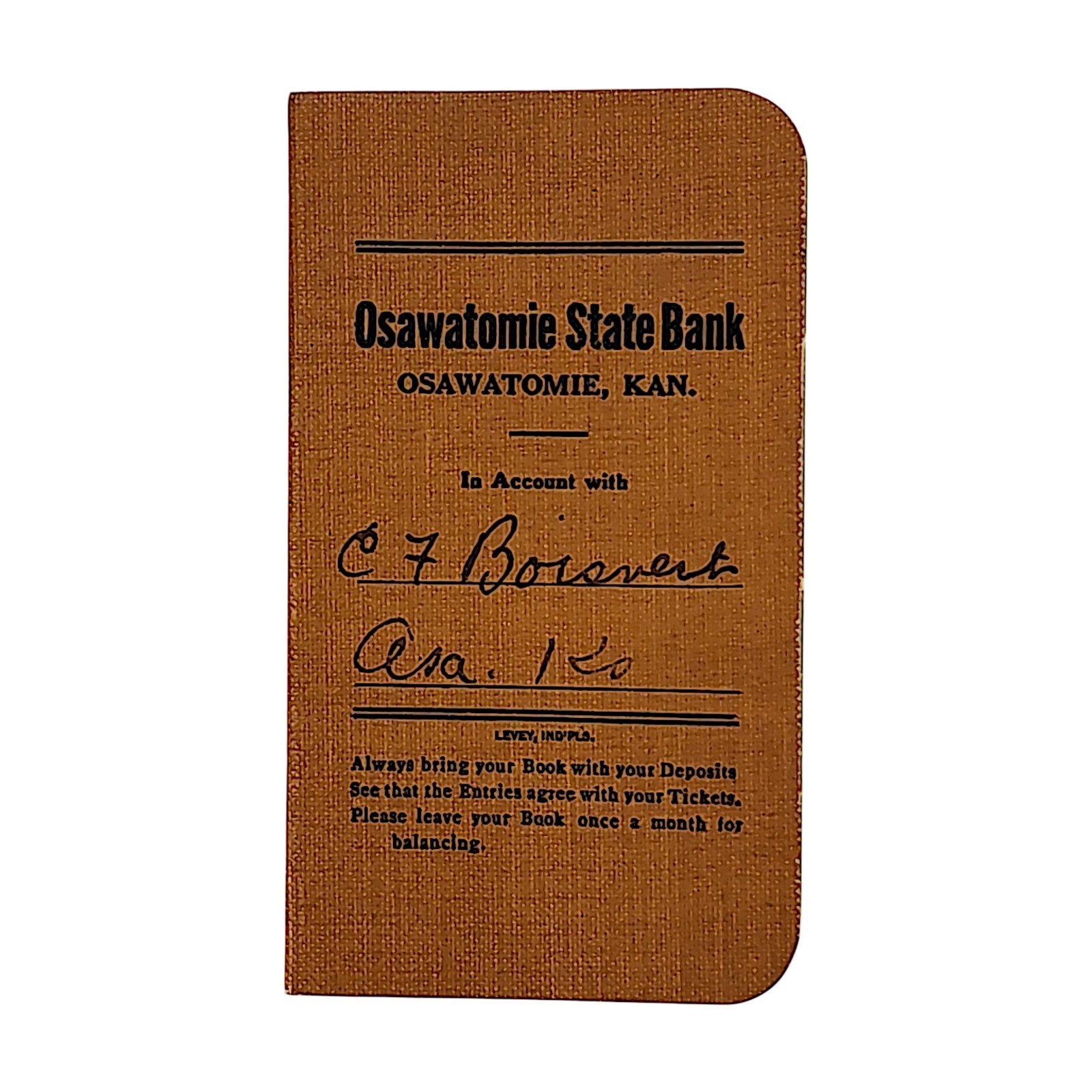 Vintage 1920 Osawatomie State Bank Collectible Bankbook, Osawatomie, Kansas