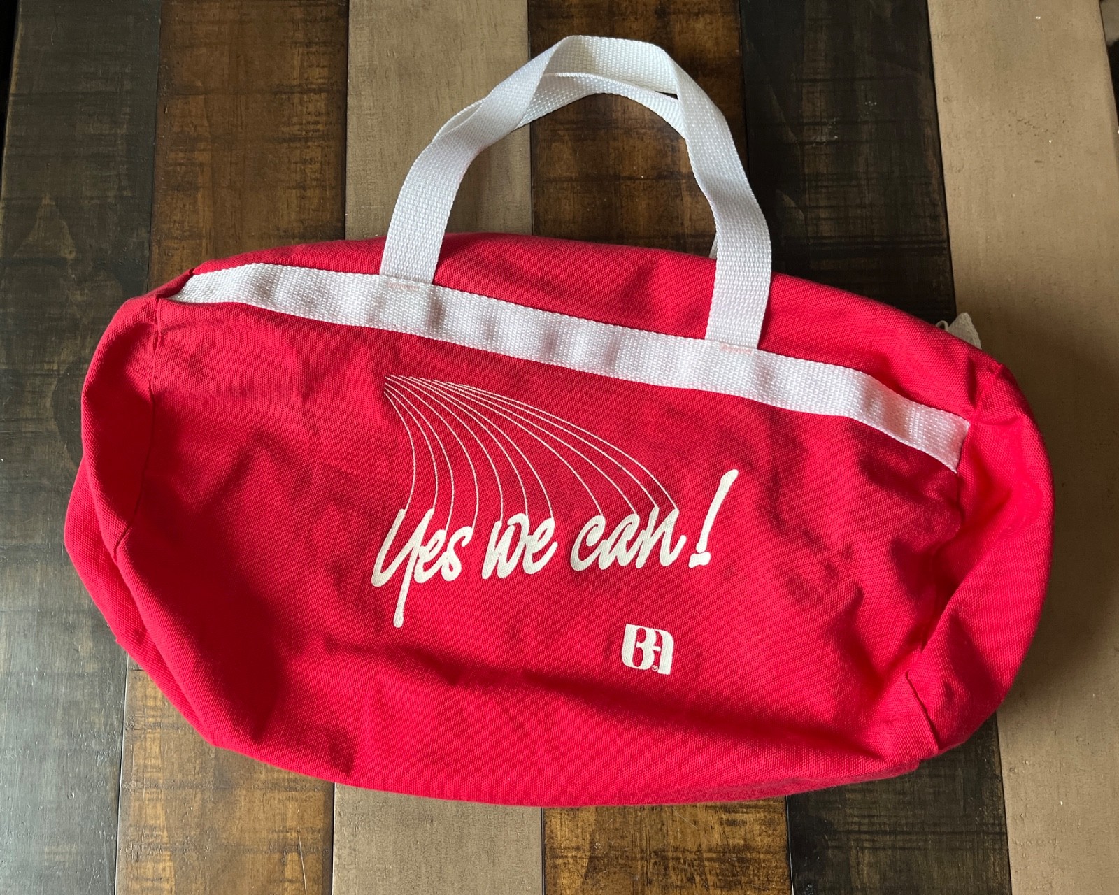 Vintage Bank of America BofA “Yes We Can!” Red Canvas Duffle Bag | 15″ Long