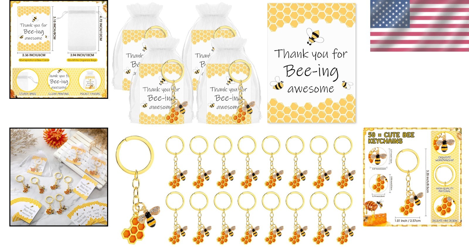 Employee Appreciation Bee Keychains Thank You Cards