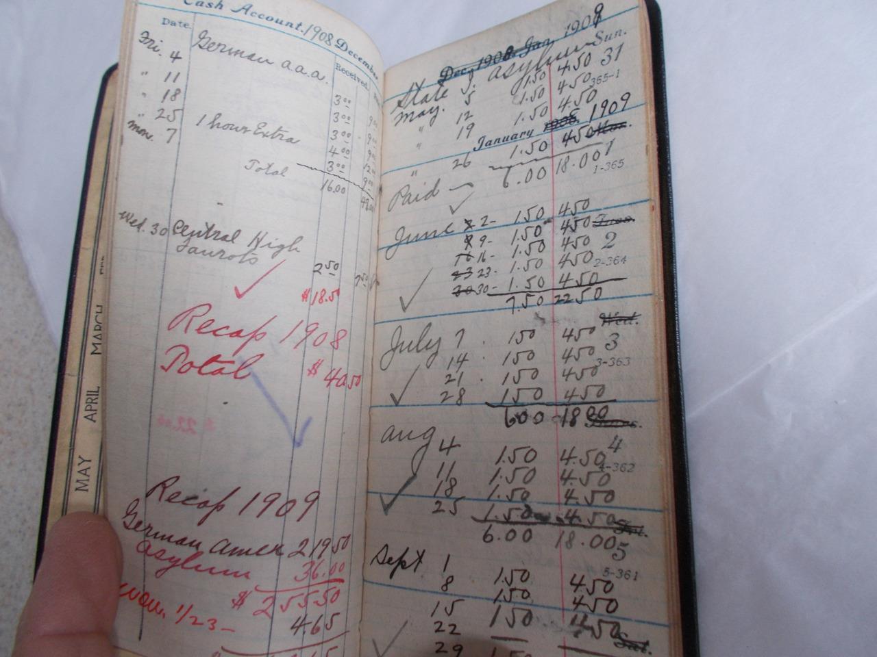Lot 3 DAILY JOURNALS 1906-1914 BANK Give aways PUEBLO CO LEATHER small antique