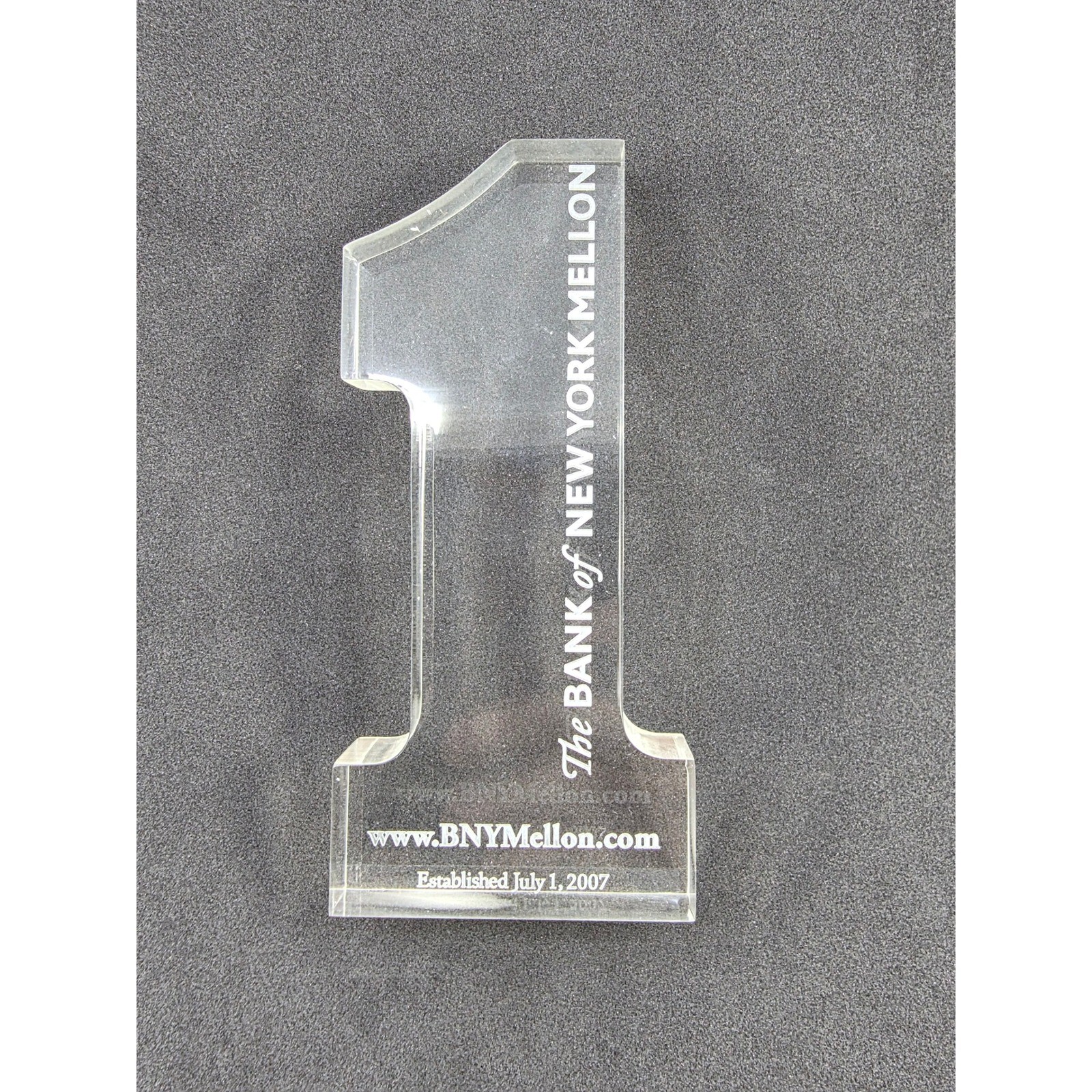 BNY Mellon The Bank of New York Mellon Clear Acrylic Number 1 Paperweight 2007