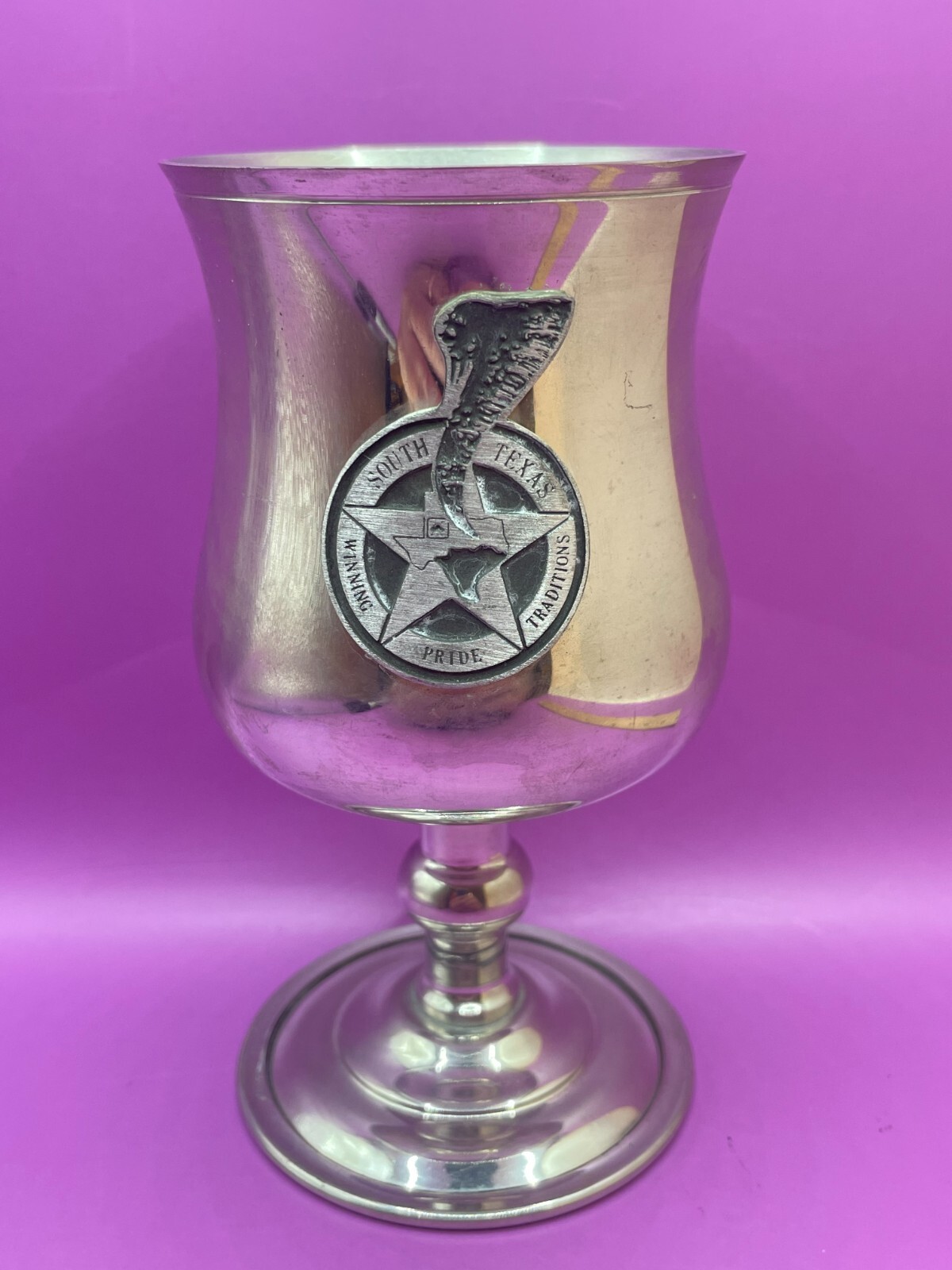 RARE Vintage State Farm Texas Region Special Disaster Team Pewter 6″ Chalice Cup