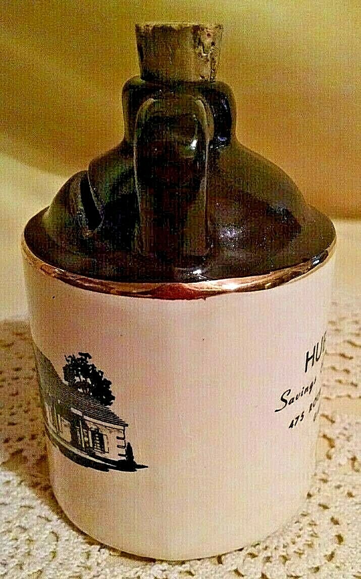 HUB FEDERAL BANK GAHANNA OHIO VINTAGE JUG SHAPED CORK STOPPER SAVINGS LOAN.