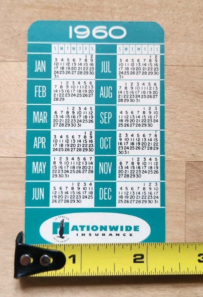 1960 Pocket Calendar Business Card Nationwide Insurance Howard Edwards Indiana