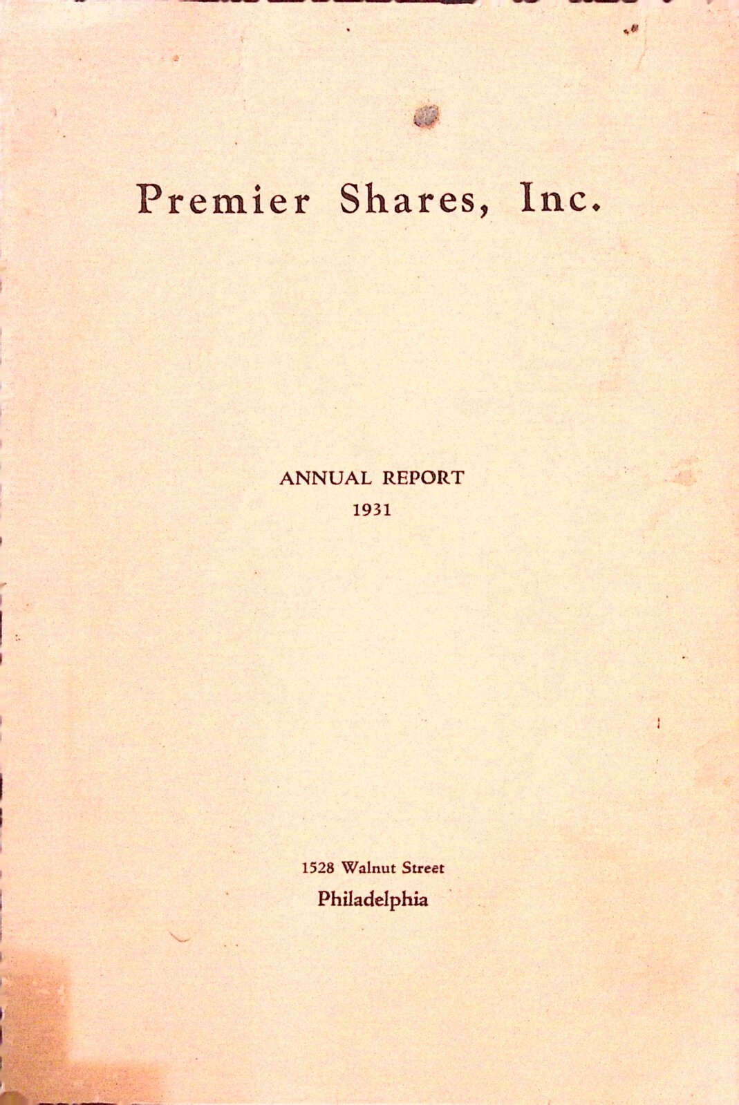 Premier Shares Inc. Annual Report 1931 Philadelphia