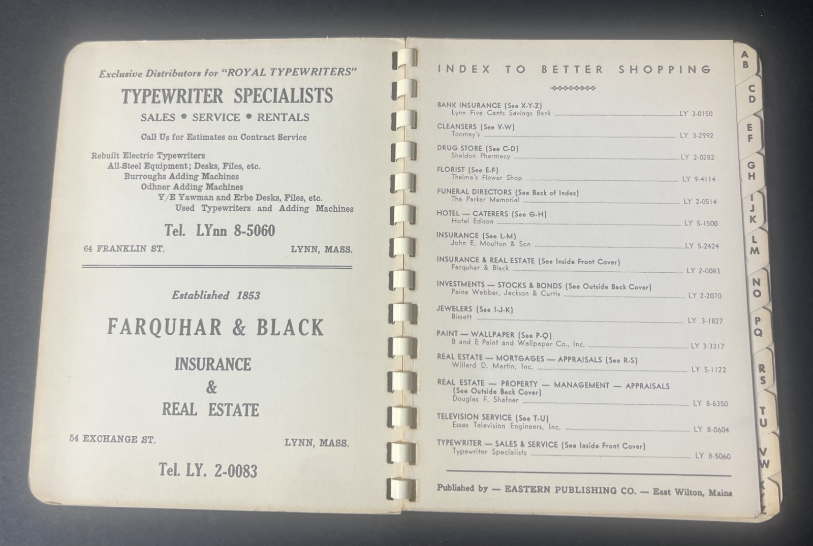 Lynn 5¢ Savings Bank Personal Directory 1961 (Hotel Edison, Sheldon Pharmacy)