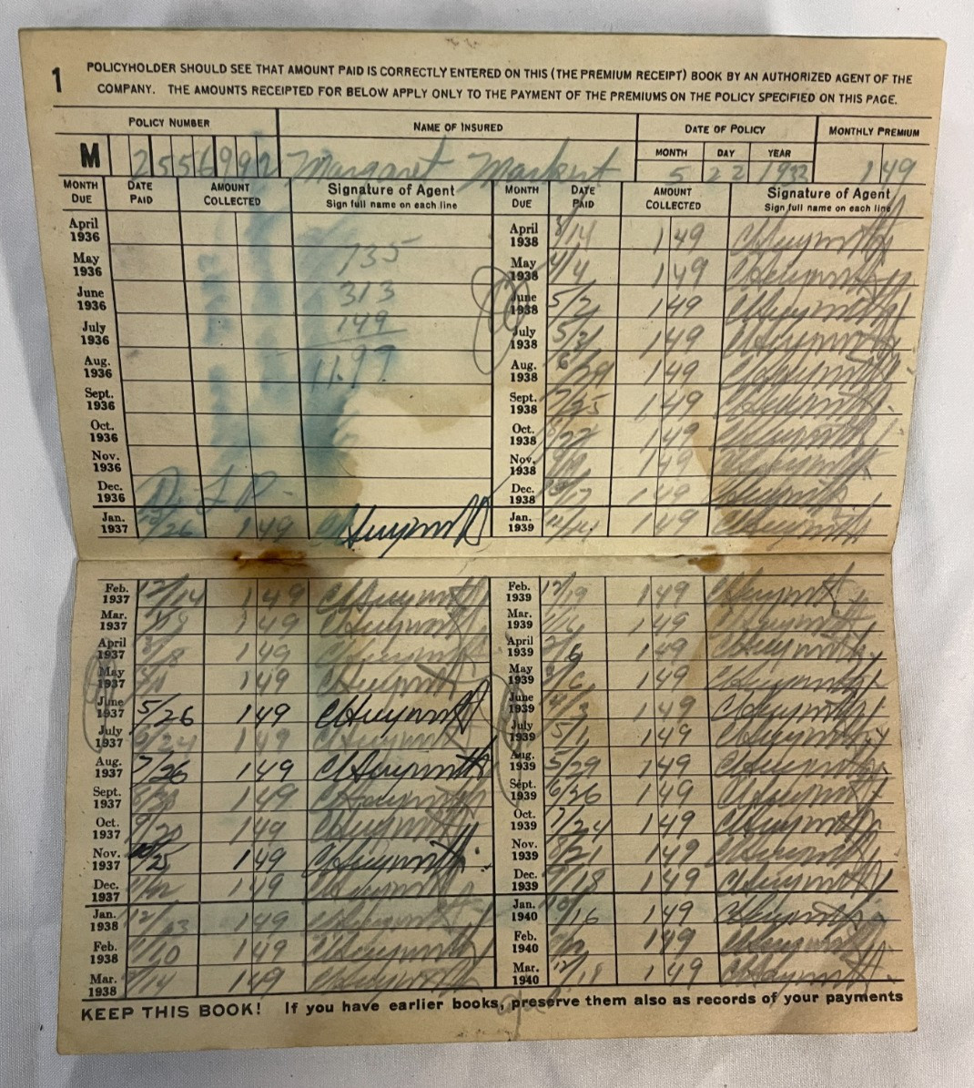 Lot of 5 1930s, 1940s Prudential Insurance Company Premium Receipt Books