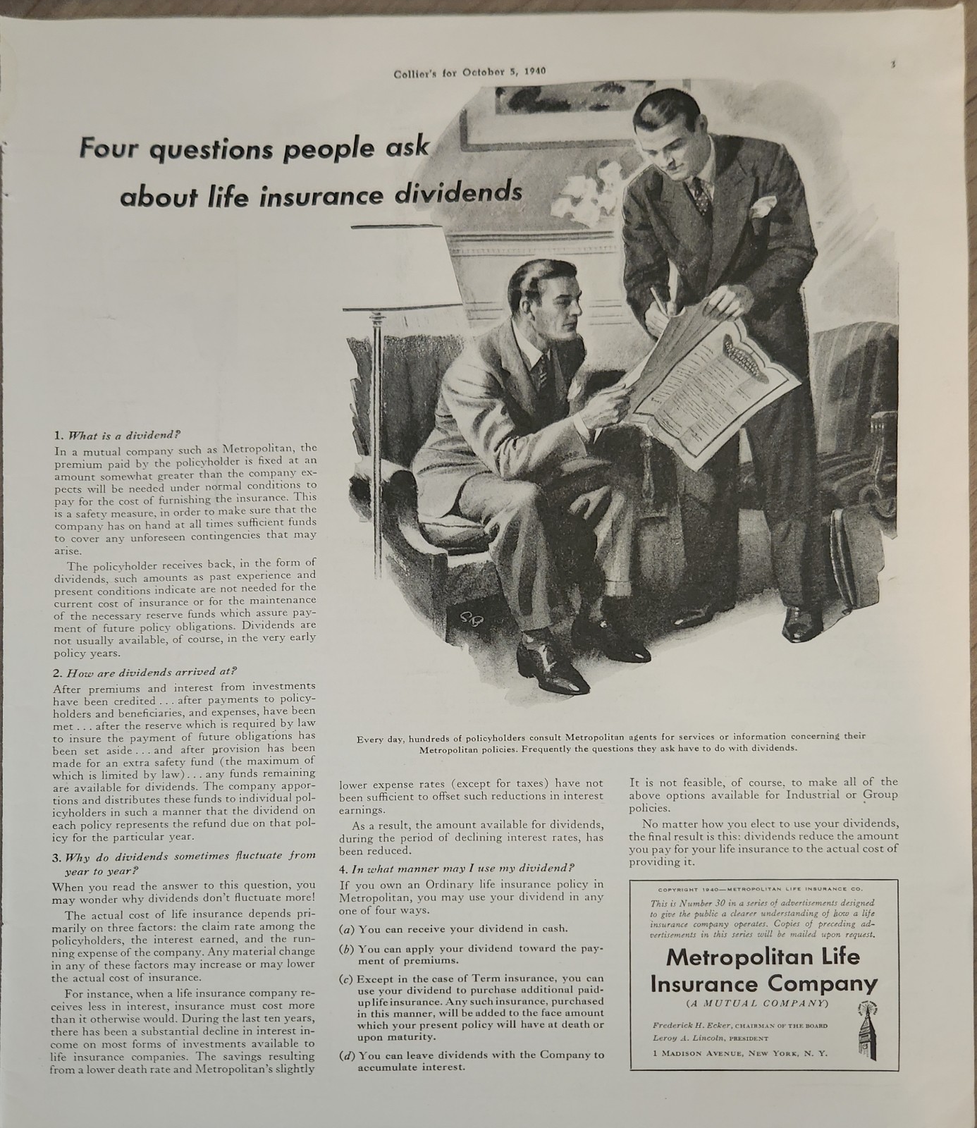 1940 Metropolitan Life Insurance Vintage Ad Four Questions People Ask